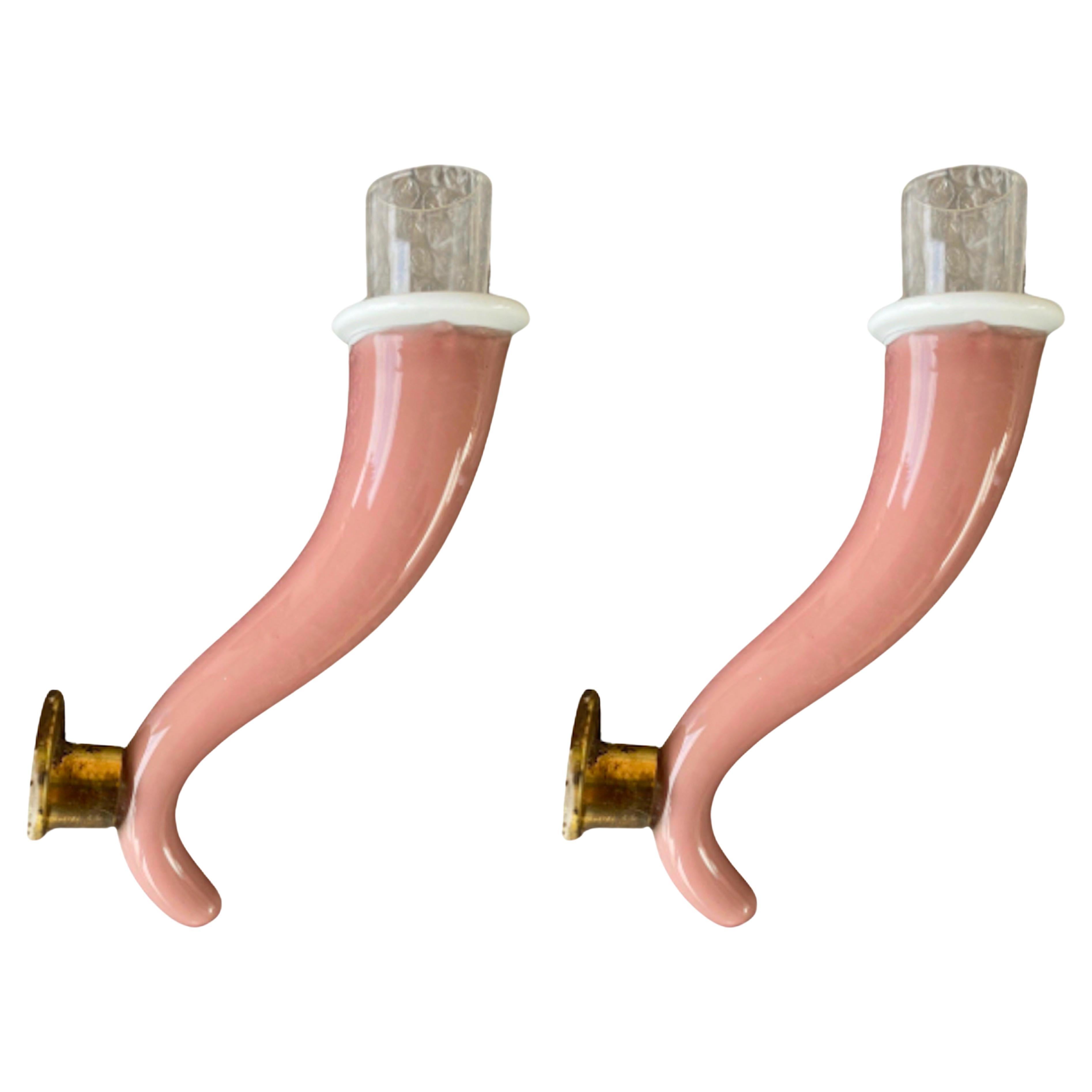 Pair of Murano glass and brass Sconces by Tomas Buzzi (attr) Italy 1930s For Sale