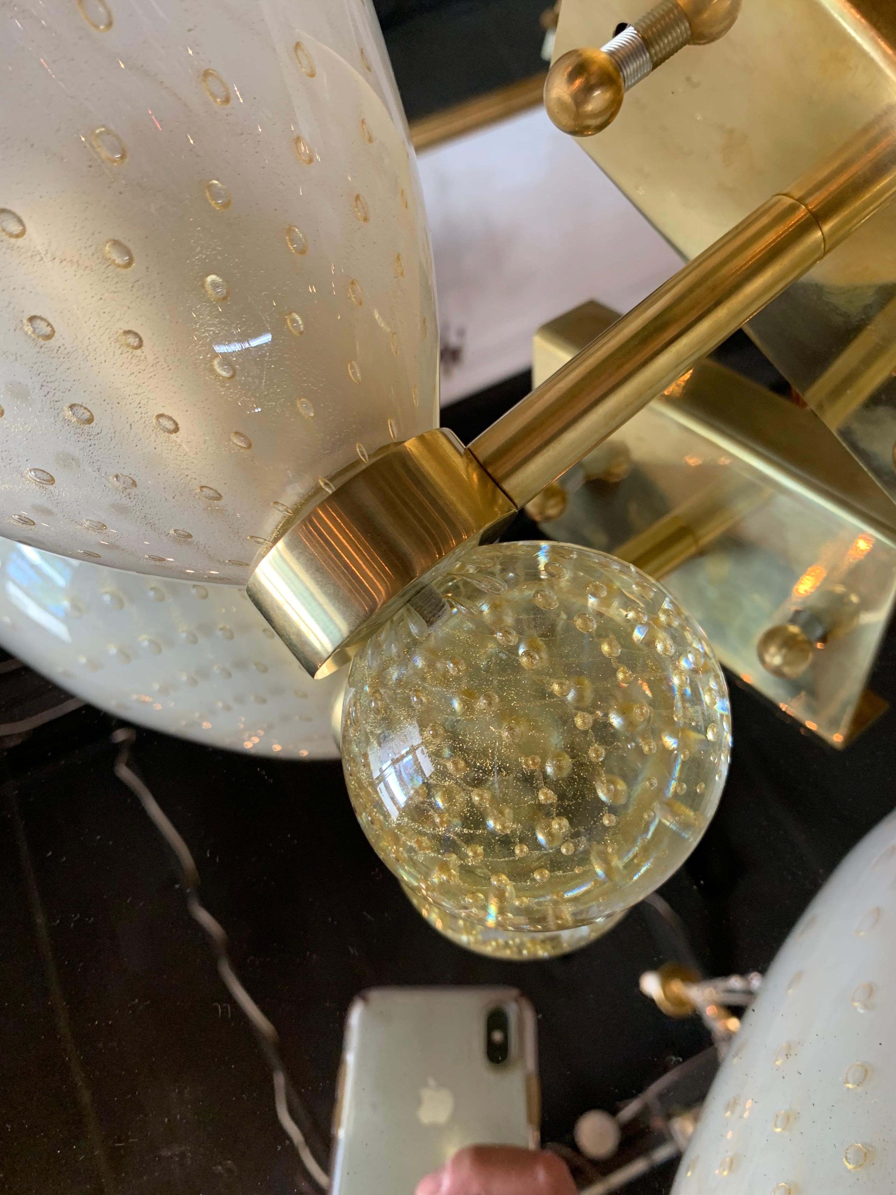 Pair of Murano Glass and Brass Sconces In Good Condition For Sale In Dallas, TX