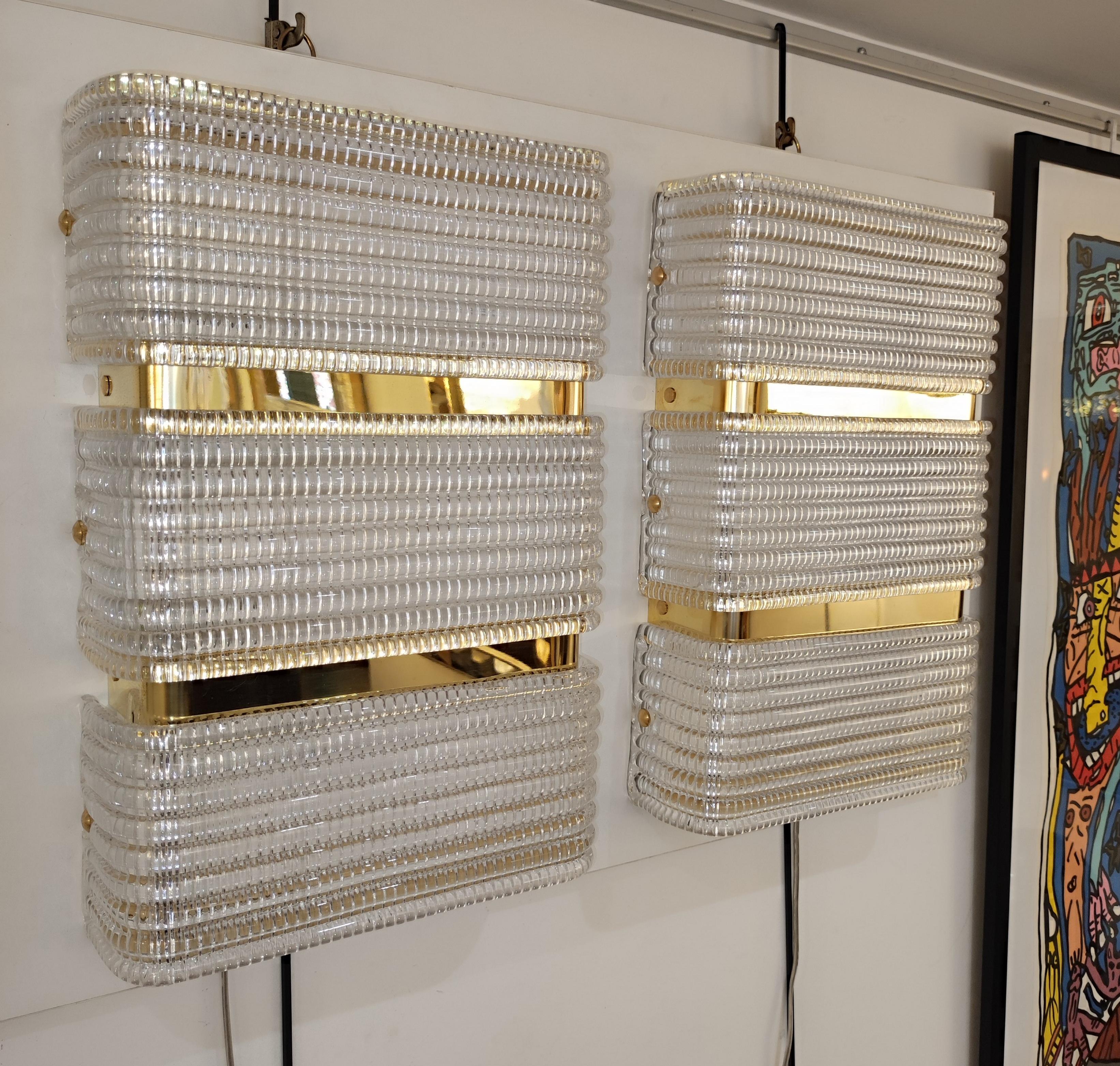 Contemporary Pair of Murano glass and brass sconces For Sale