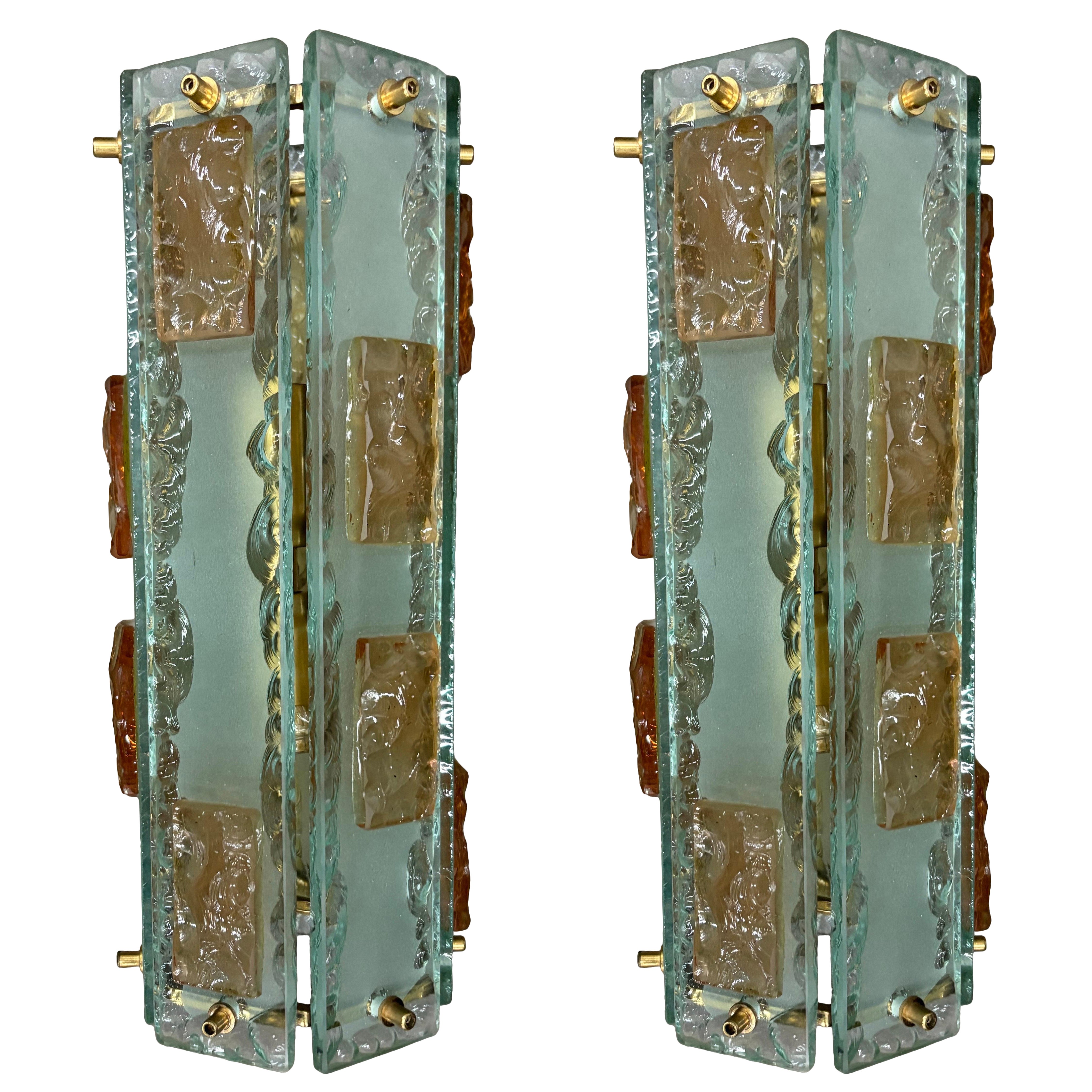 Pair Of Murano Glass And Brass Sconces