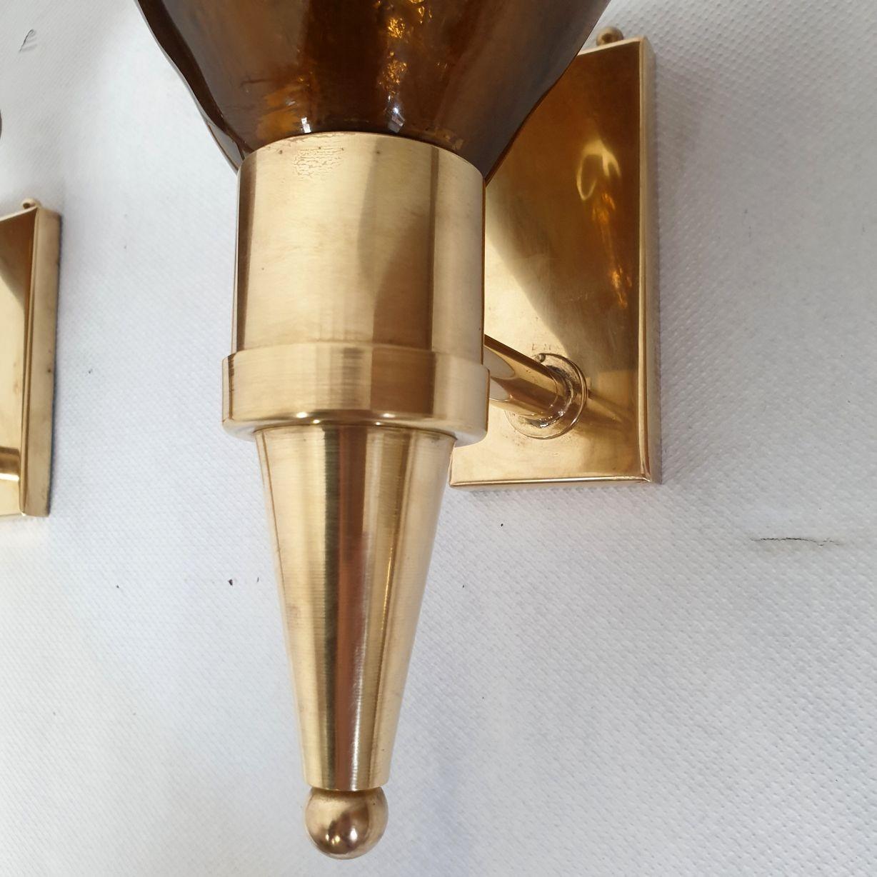 Pair of Murano glass and brass sconces-Italy For Sale 5