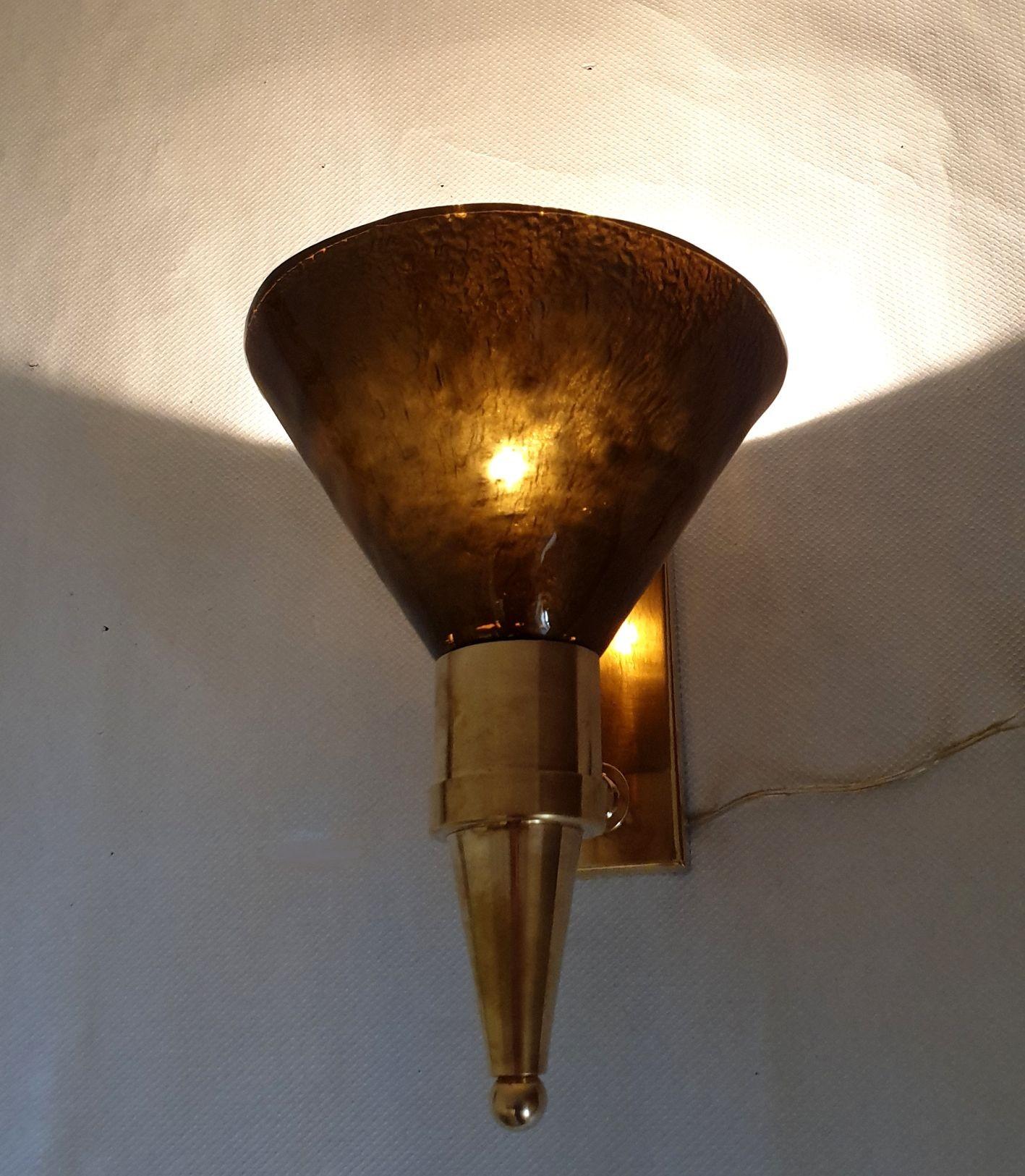 Brass Pair of Murano glass and brass sconces-Italy For Sale