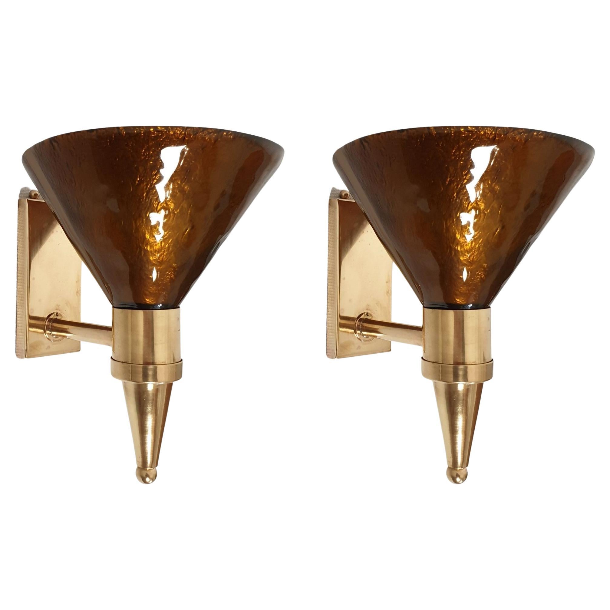 Pair of Murano glass and brass sconces-Italy