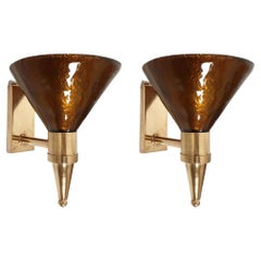 Pair of Murano Glass and Brass Sconces-Mid-Century Modern-italy-set of Four