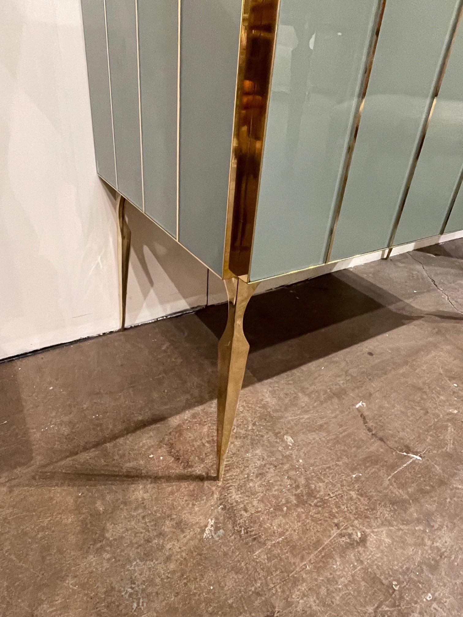 Italian Pair of Murano Glass and Brass Side Cabinets