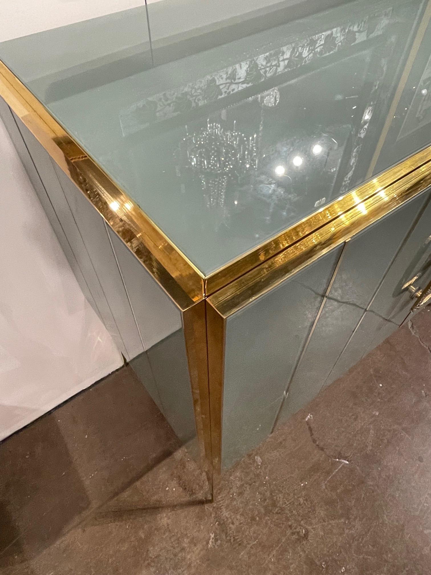 Pair of Murano Glass and Brass Side Cabinets In Good Condition For Sale In Dallas, TX