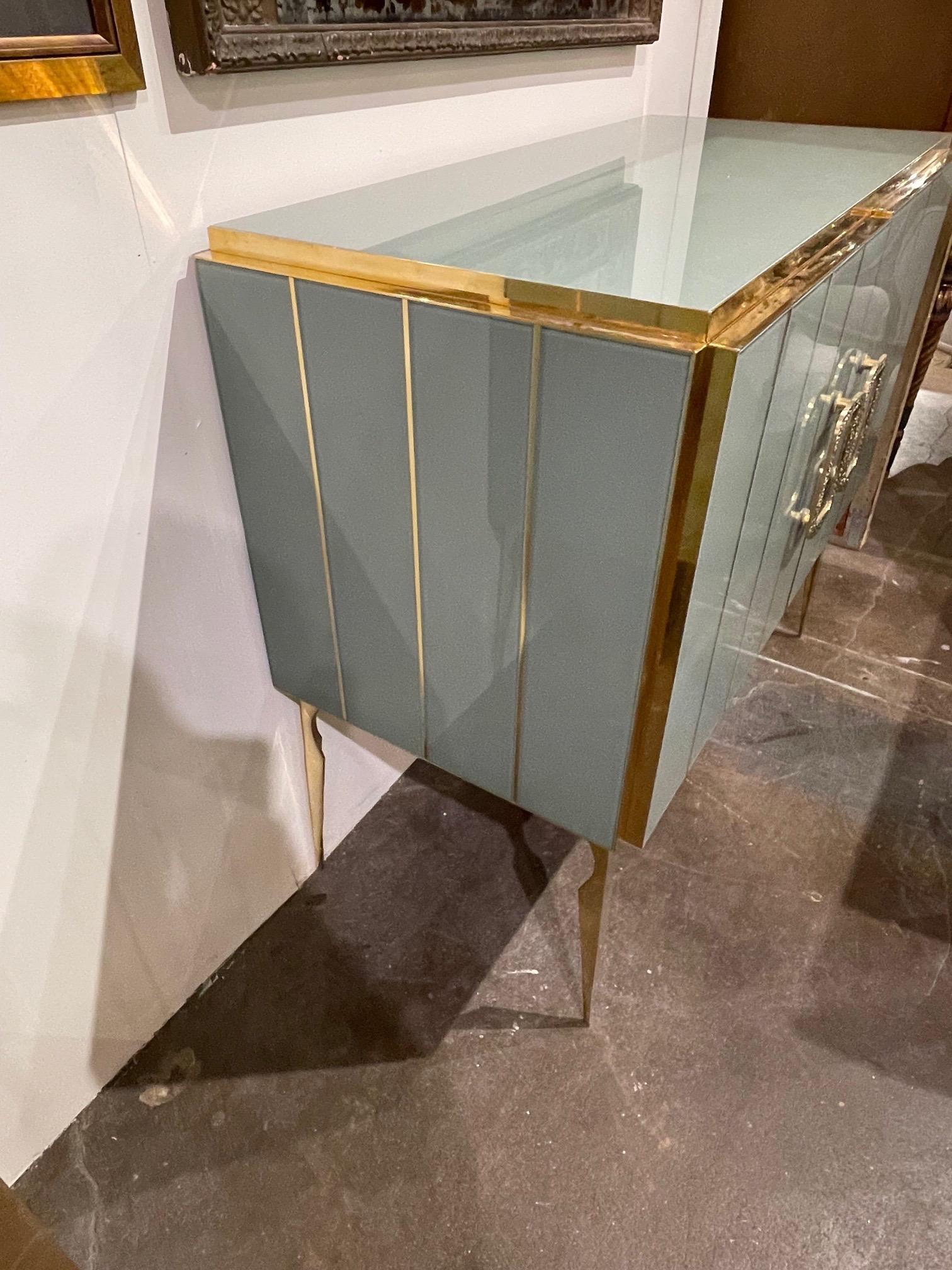 Pair of Murano Glass and Brass Side Cabinets For Sale 1