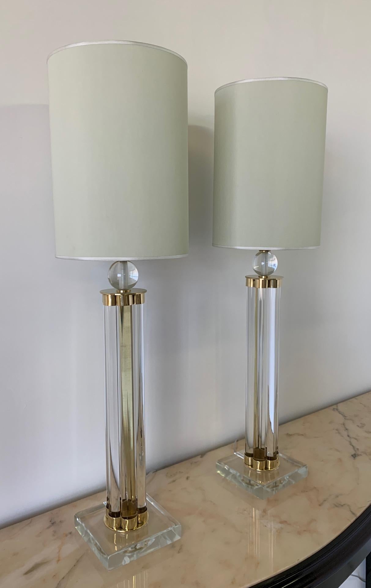 Italian Pair of Murano Glass and Brass Table Lamp For Sale