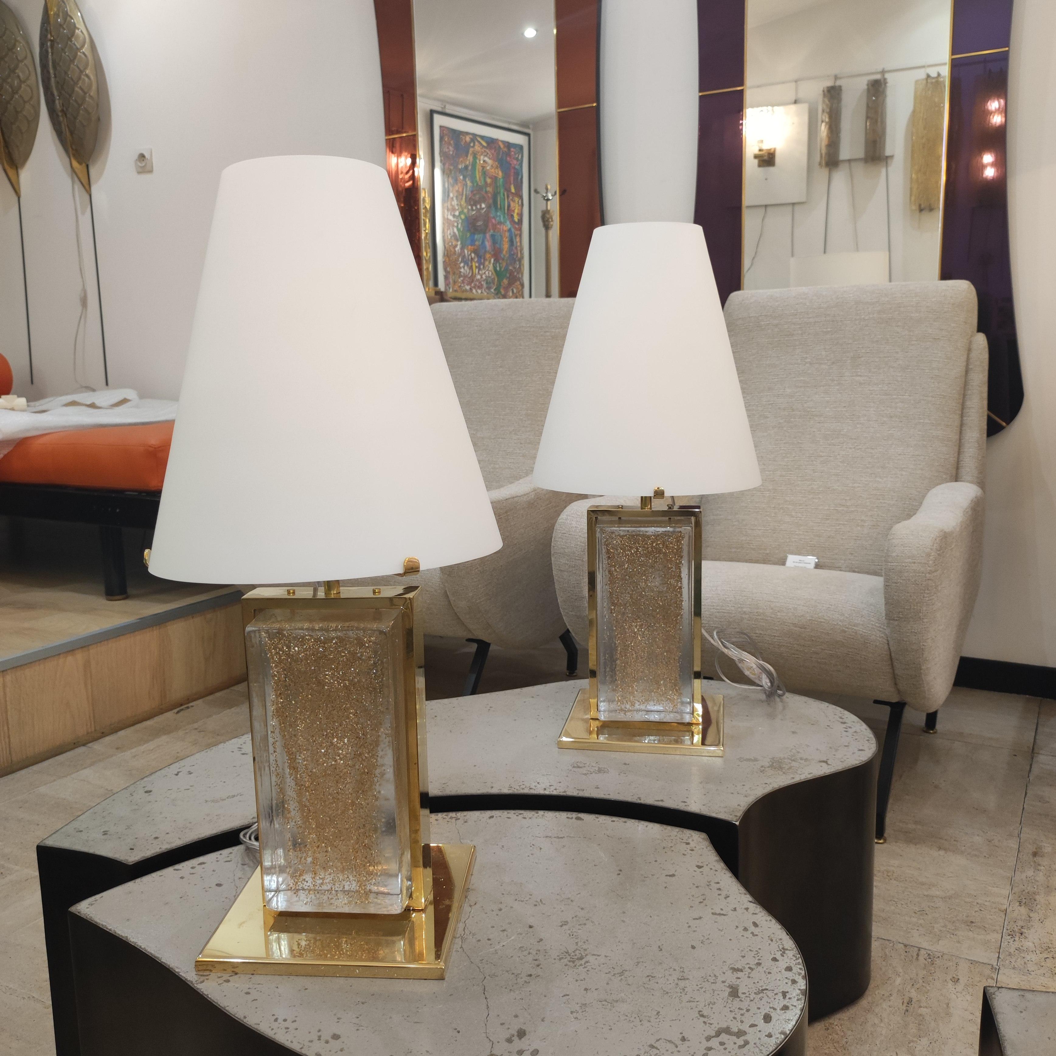 Pair of Murano Glass and Brass Table Lamps 5