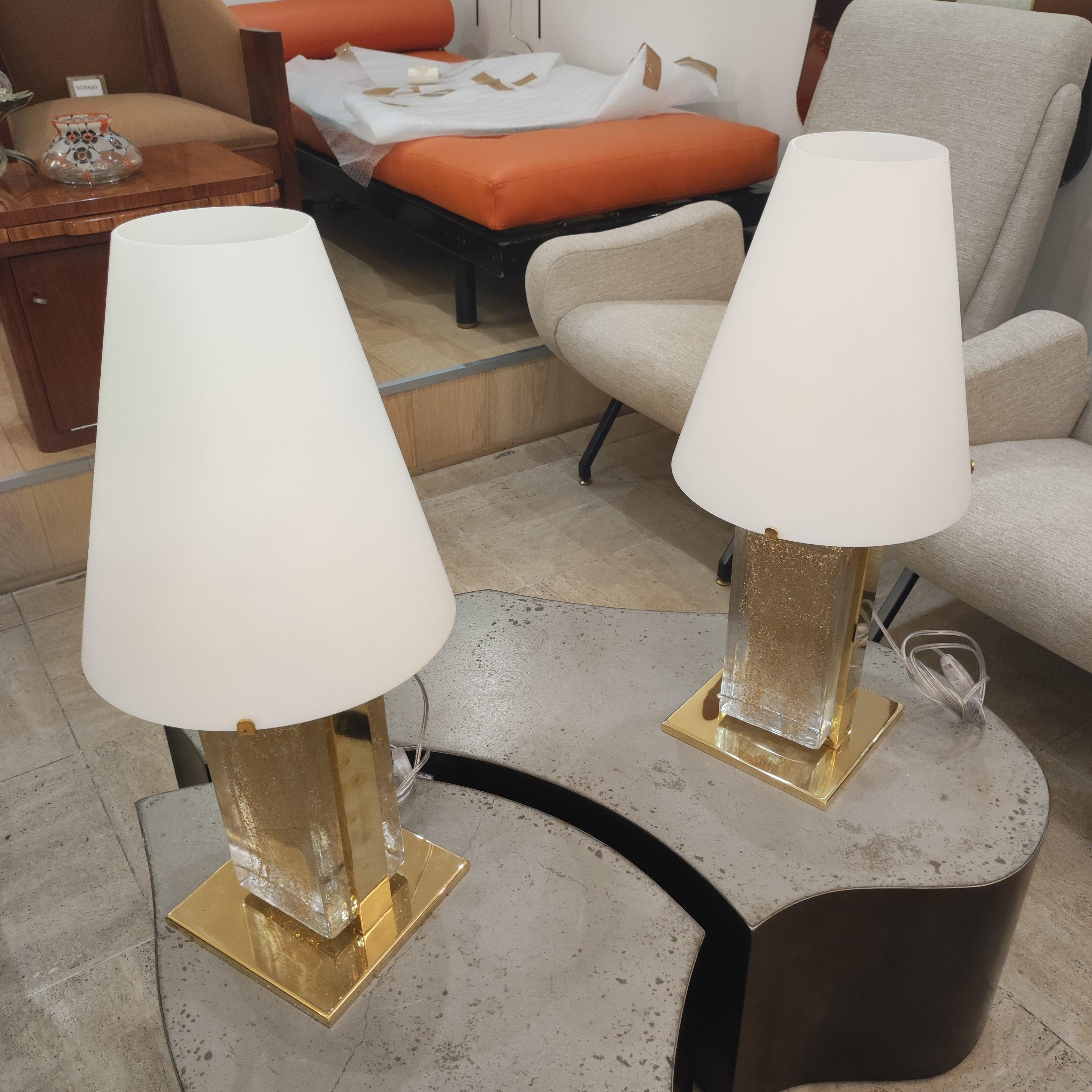 Pair of Murano Glass and Brass Table Lamps 7