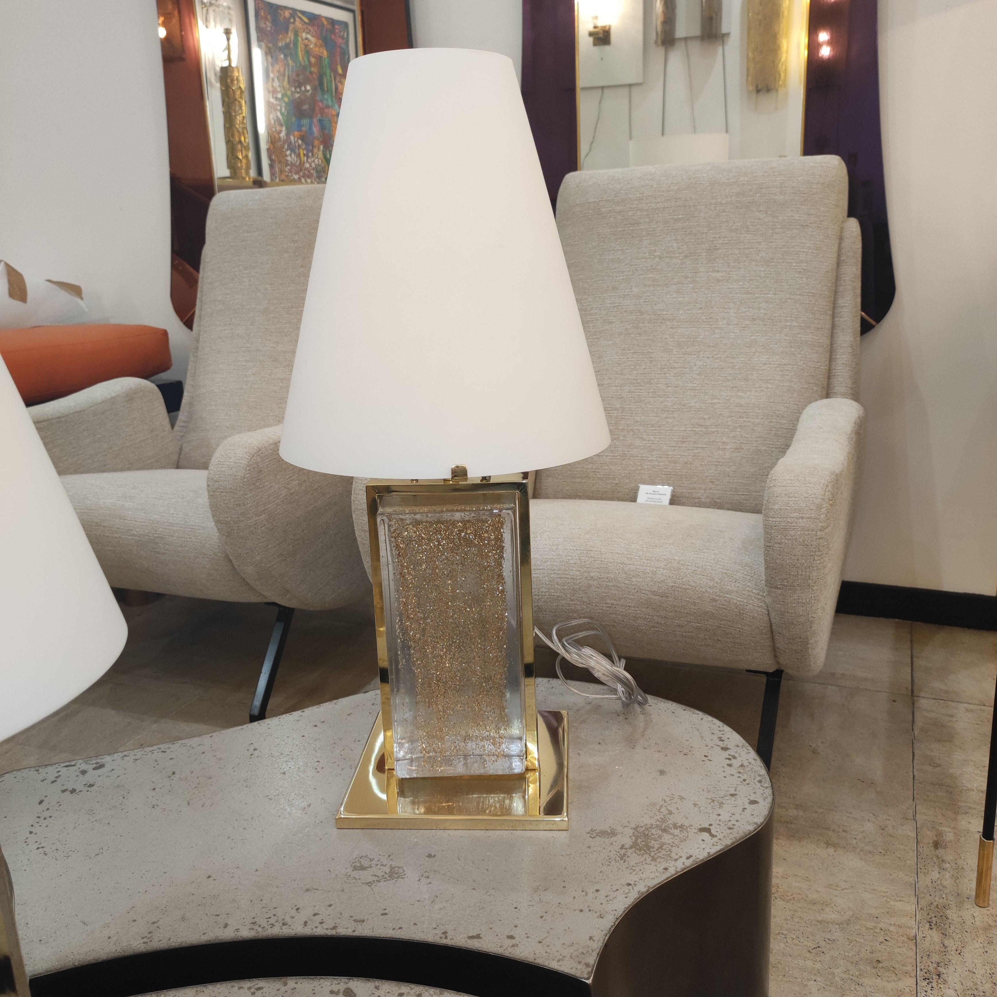 Pair of Murano Glass and Brass Table Lamps 9