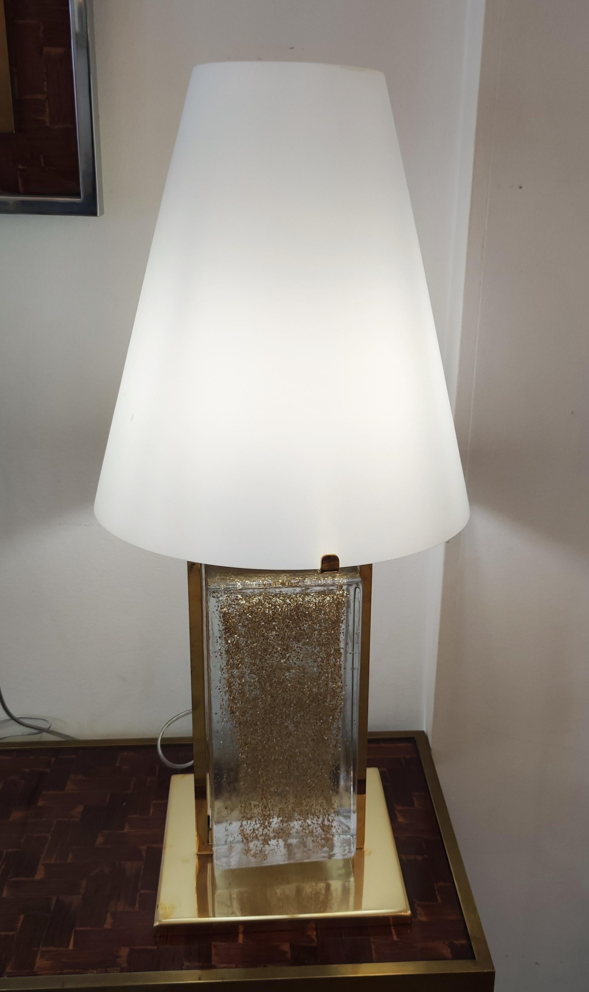 Pair of Murano Glass and Brass Table Lamps 14
