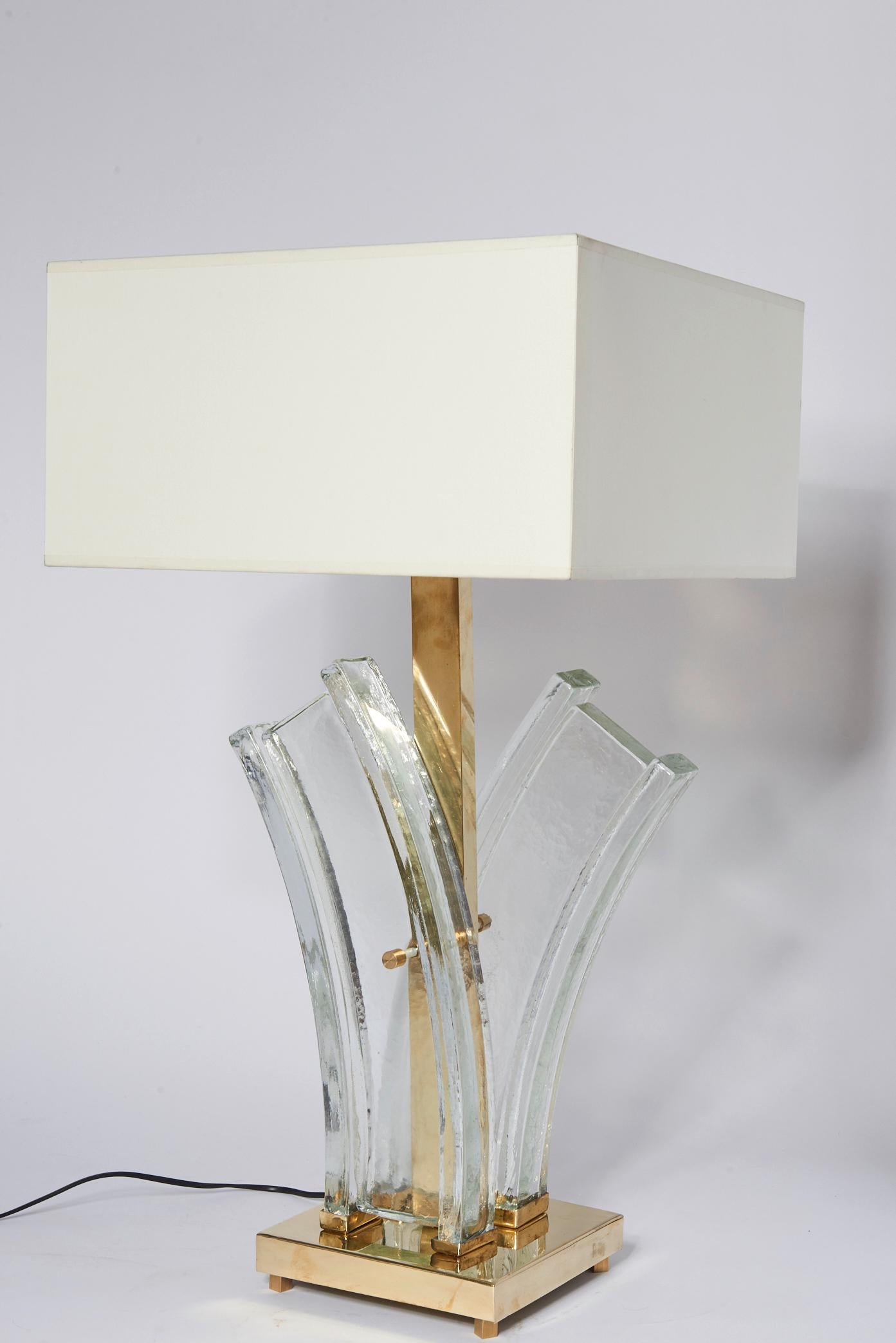 Mid-Century Modern Pair of Murano Glass and Brass Table Lamps