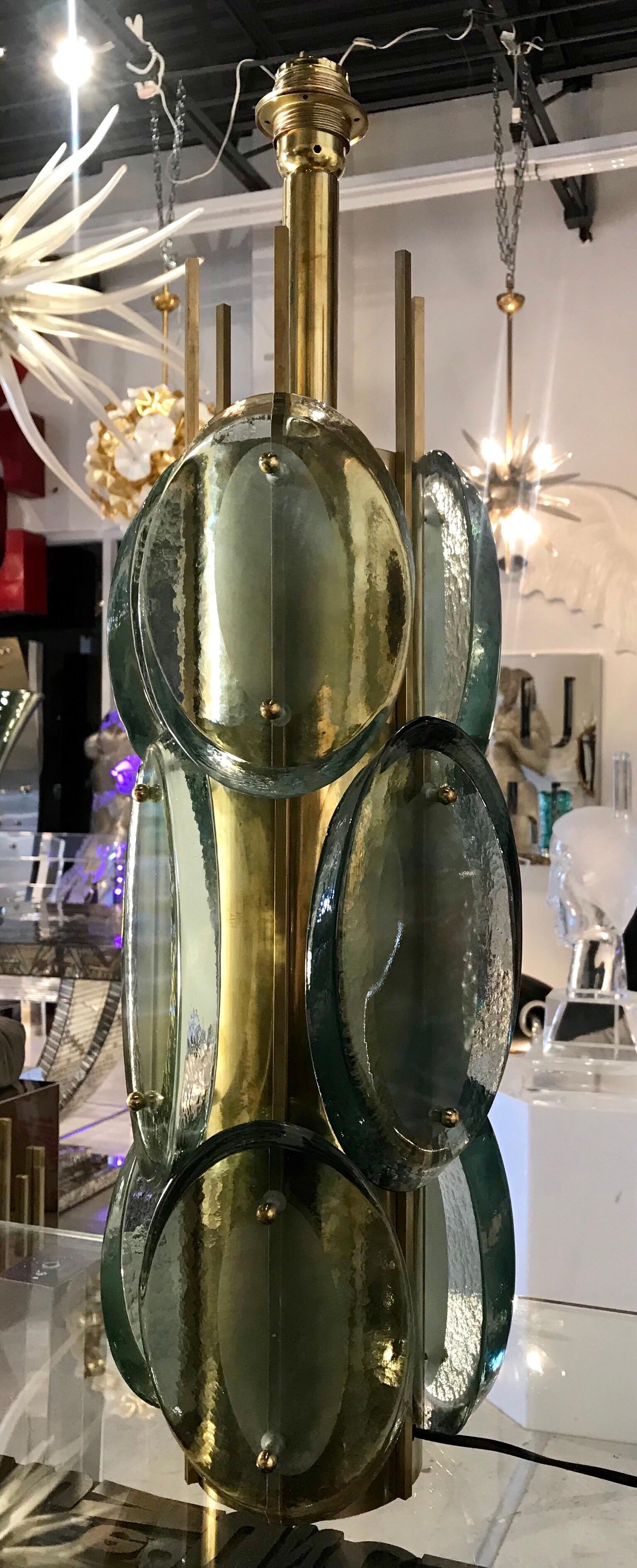 20th Century Pair of Murano Glass and Brass Table Lamps