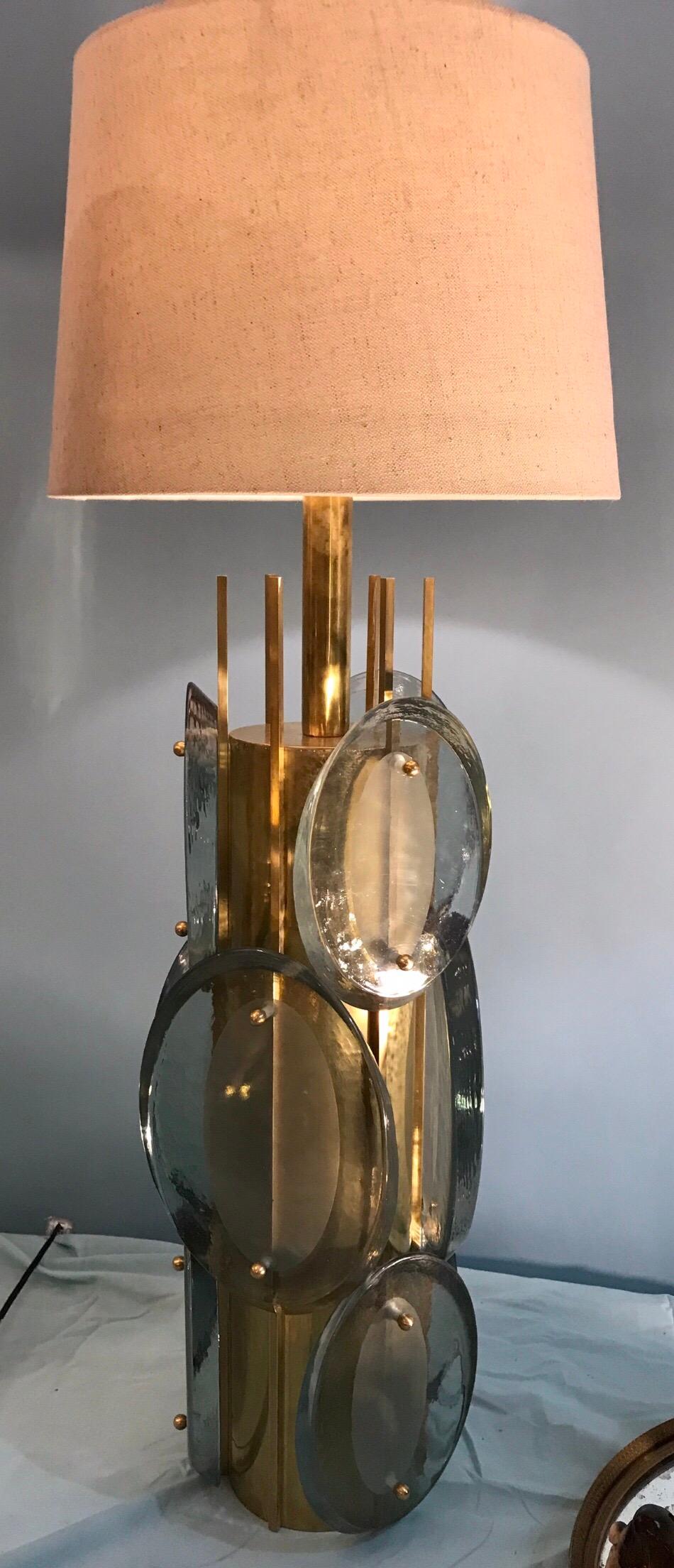 Pair of Murano Glass and Brass Table Lamps 1