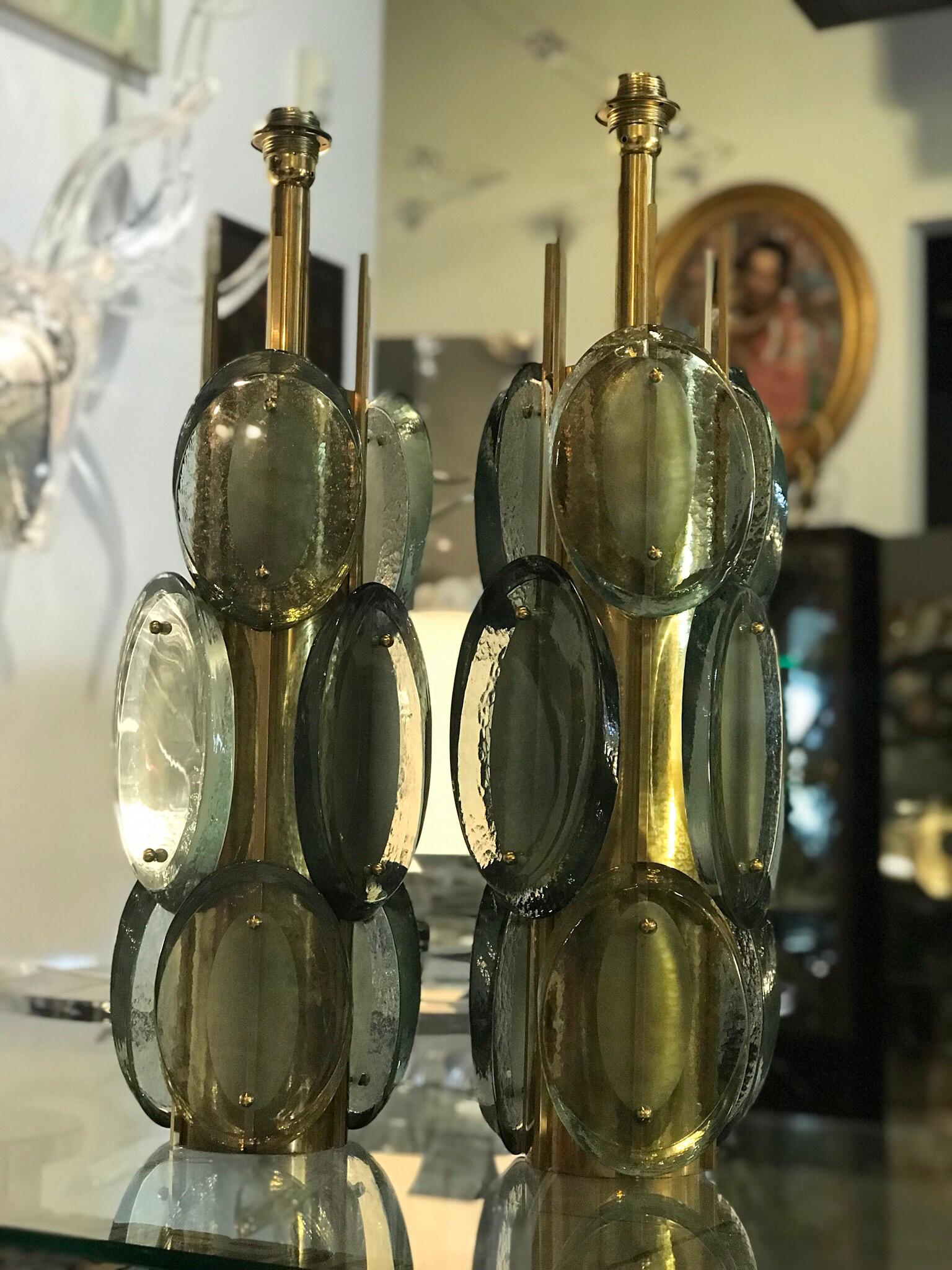 Pair of Murano Glass and Brass Table Lamps 2