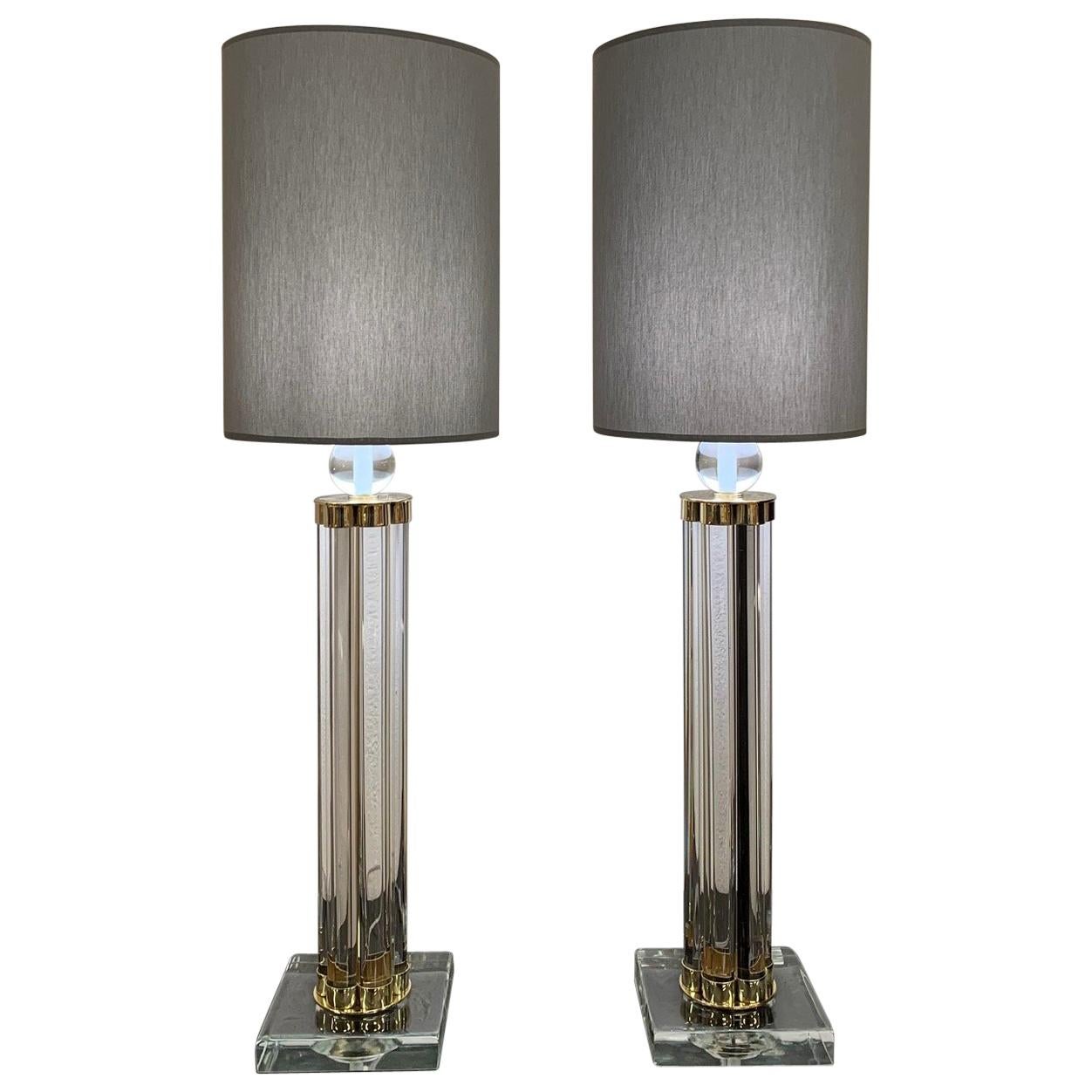 Pair of Murano Glass and Brass Table Lamps