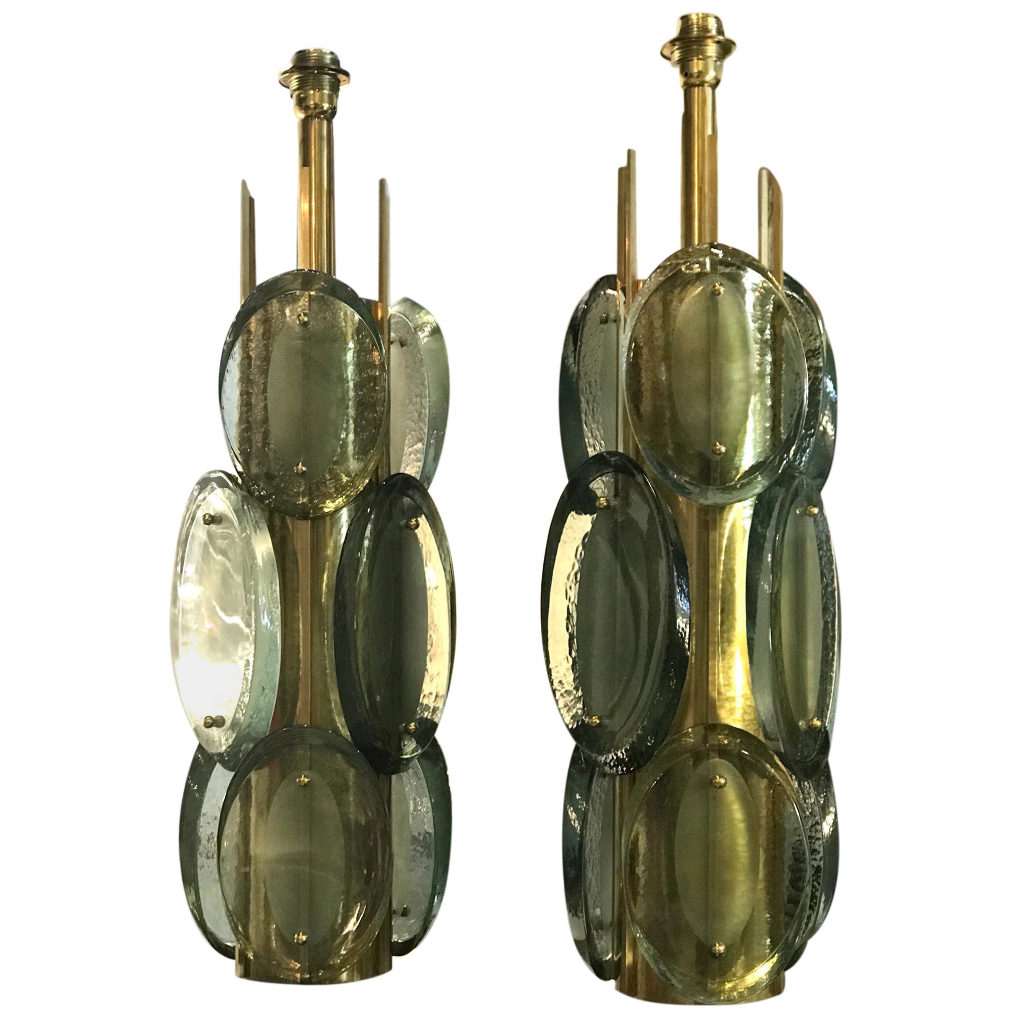 Pair of Murano Glass and Brass Table Lamps