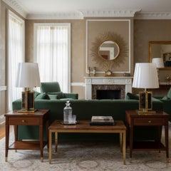 Pair of Murano Glass and Brass Table Lamps with Glass Shades, 21th Century