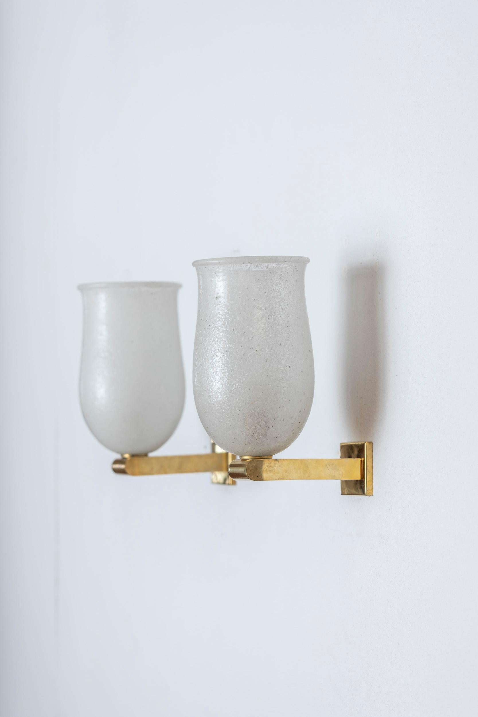 Pair of Murano Glass and Brass Wall Lights For Sale 14