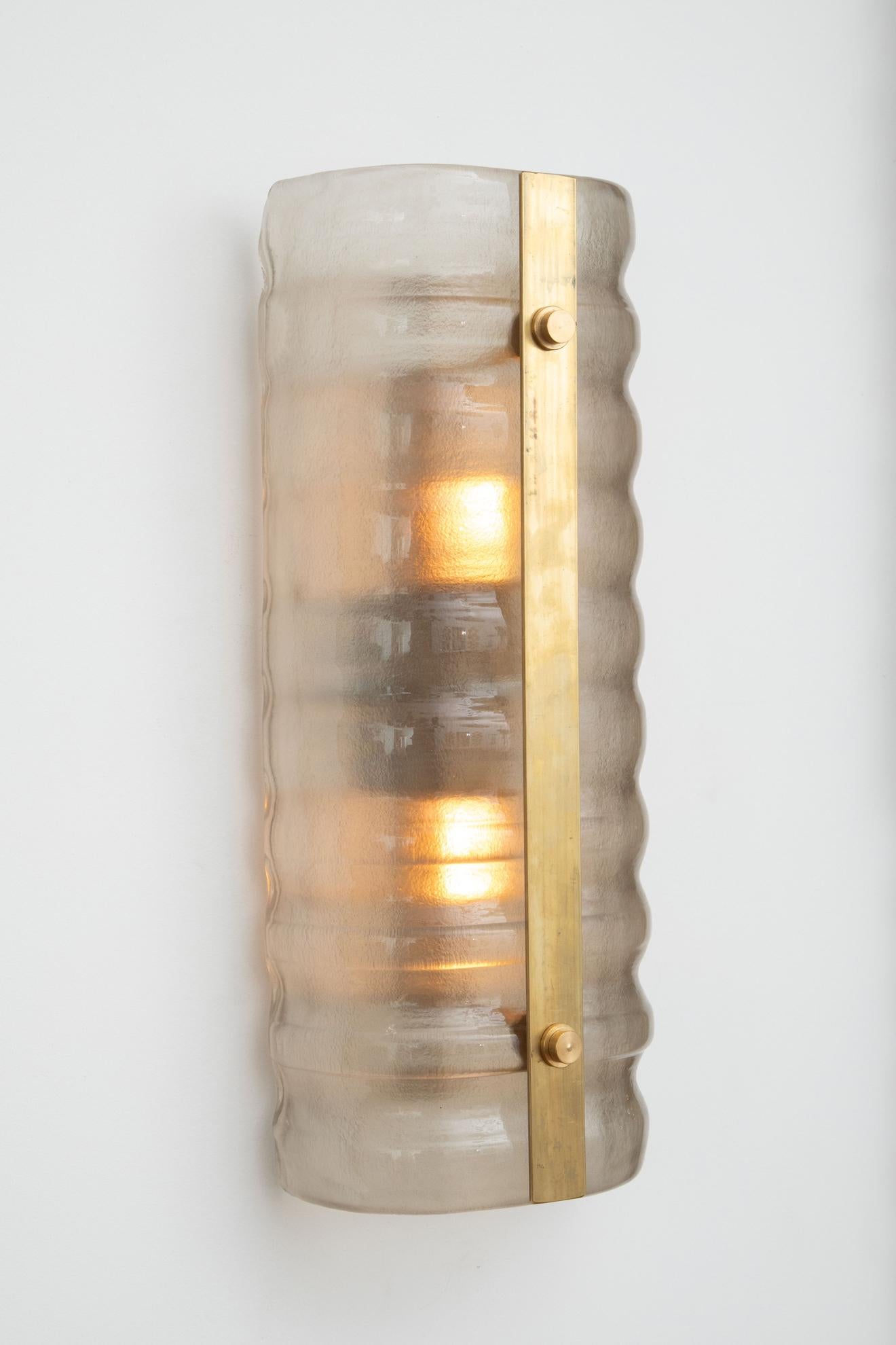 Pair of Murano Glass and Brass Wall Lights, in Stock In New Condition For Sale In Miami, FL