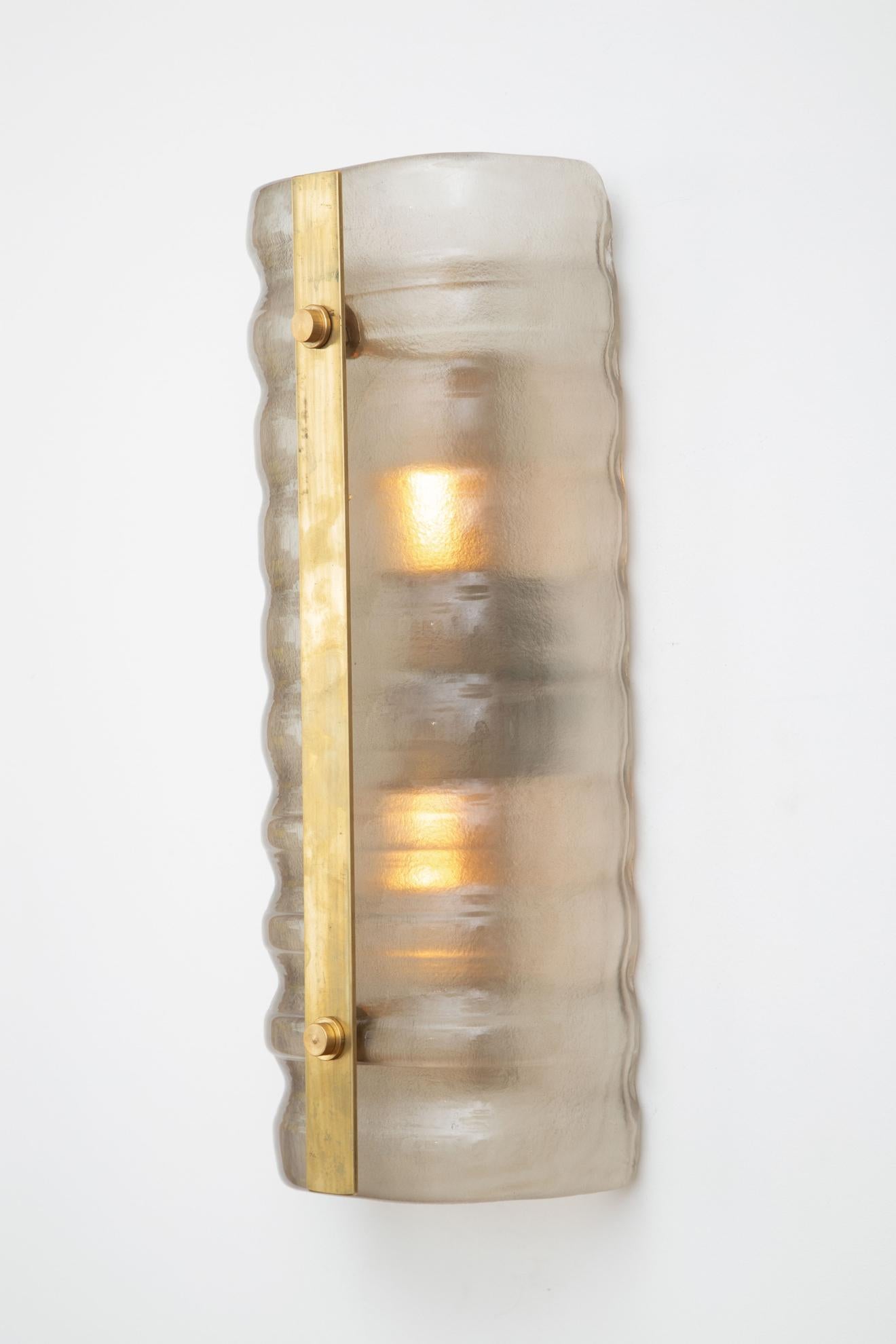 Pair of Murano Glass and Brass Wall Lights, in Stock For Sale 1