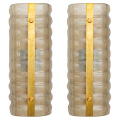 Pair of Murano Glass and Brass Wall Lights, in Stock