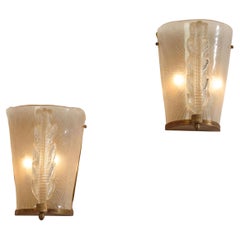 Paire d'appliques murales en verre de Murano et laiton, Manufacture Barovier, Italie, années 1930