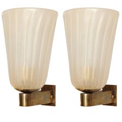 Pair of Murano Glass and Brass Wall Sconces