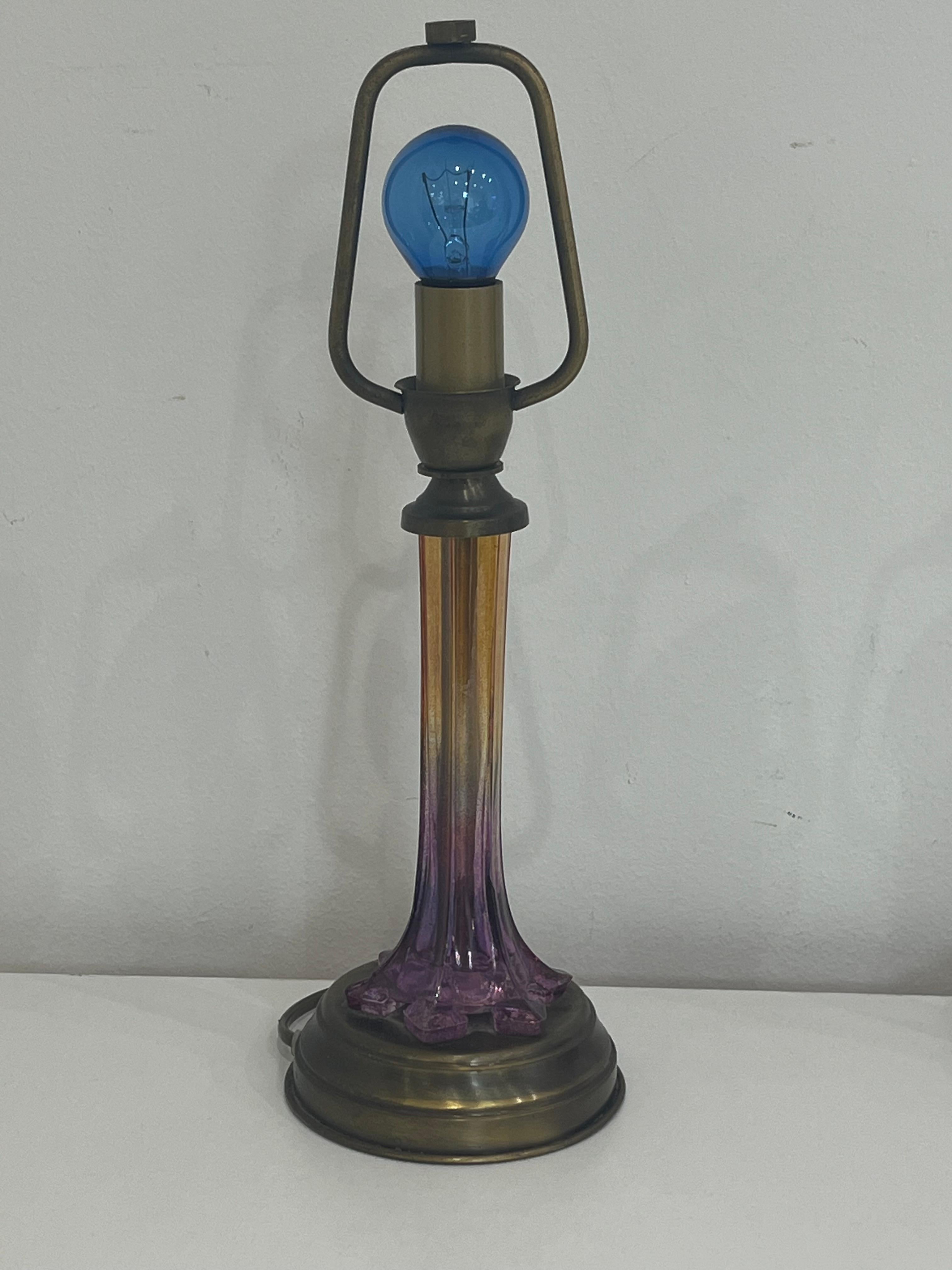 Set of 2 Mid-Century Murano Glass and Bronze Table Lamps Italian Design 1960s In Good Condition For Sale In Palermo, IT