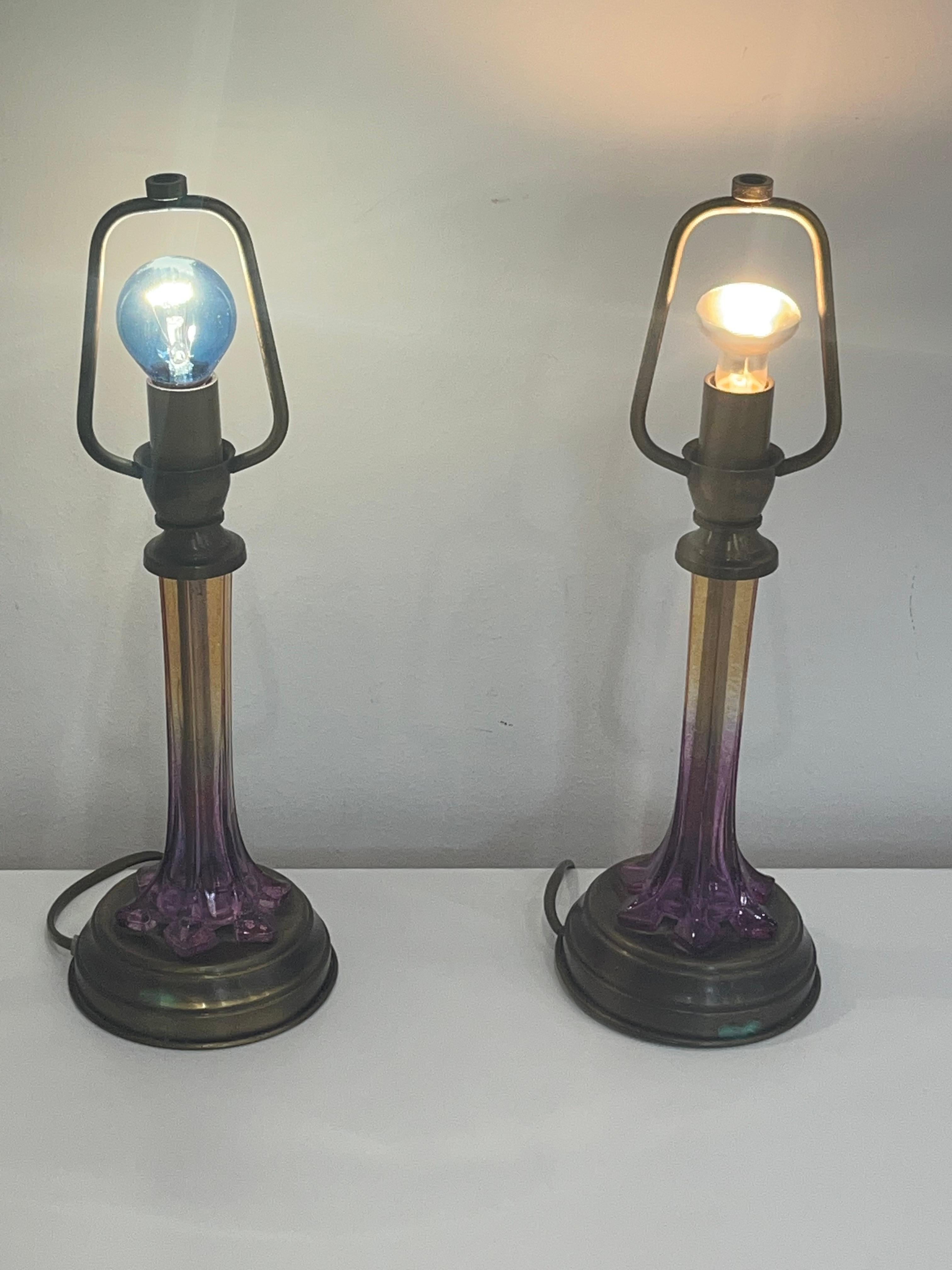 Pair of Murano Glass and Bronze Table Lamps, Italy, 1970s In Good Condition For Sale In Palermo, IT