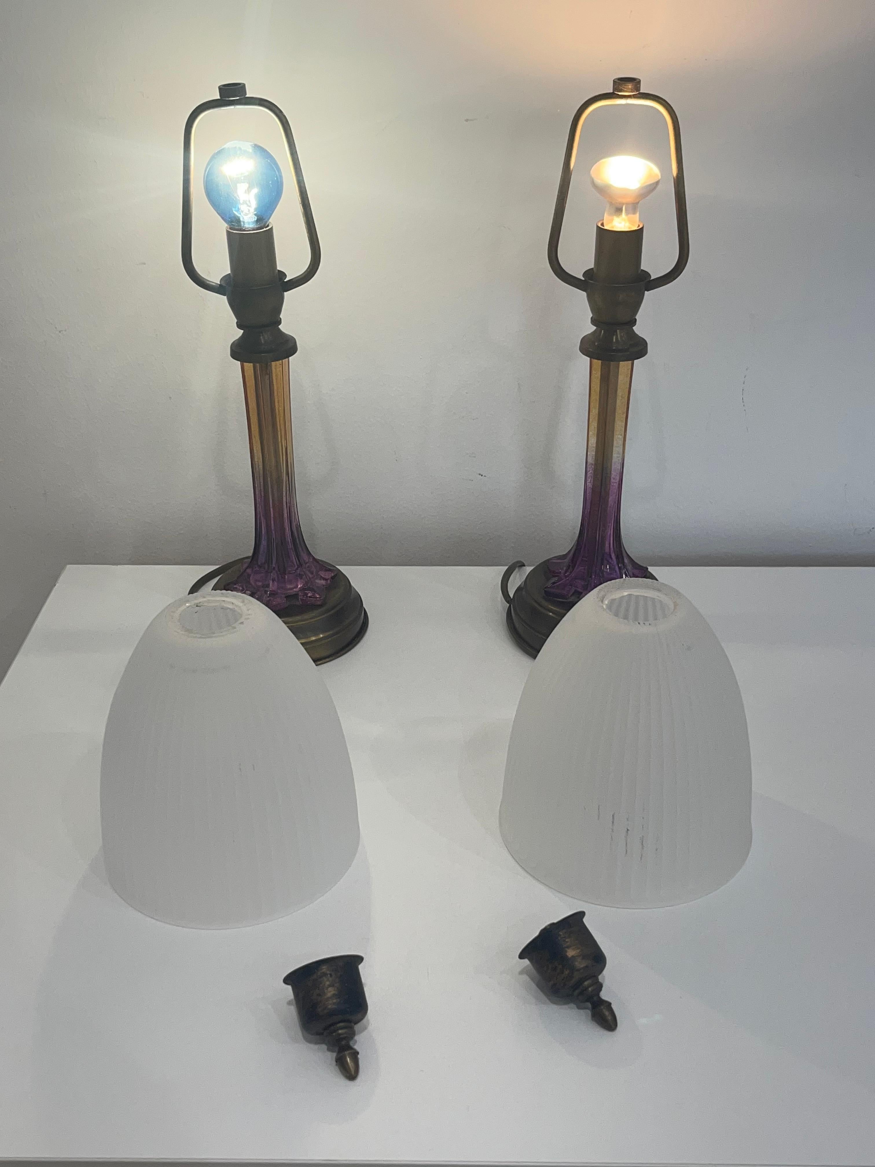 Late 20th Century Pair of Murano Glass and Bronze Table Lamps, Italy, 1970s For Sale