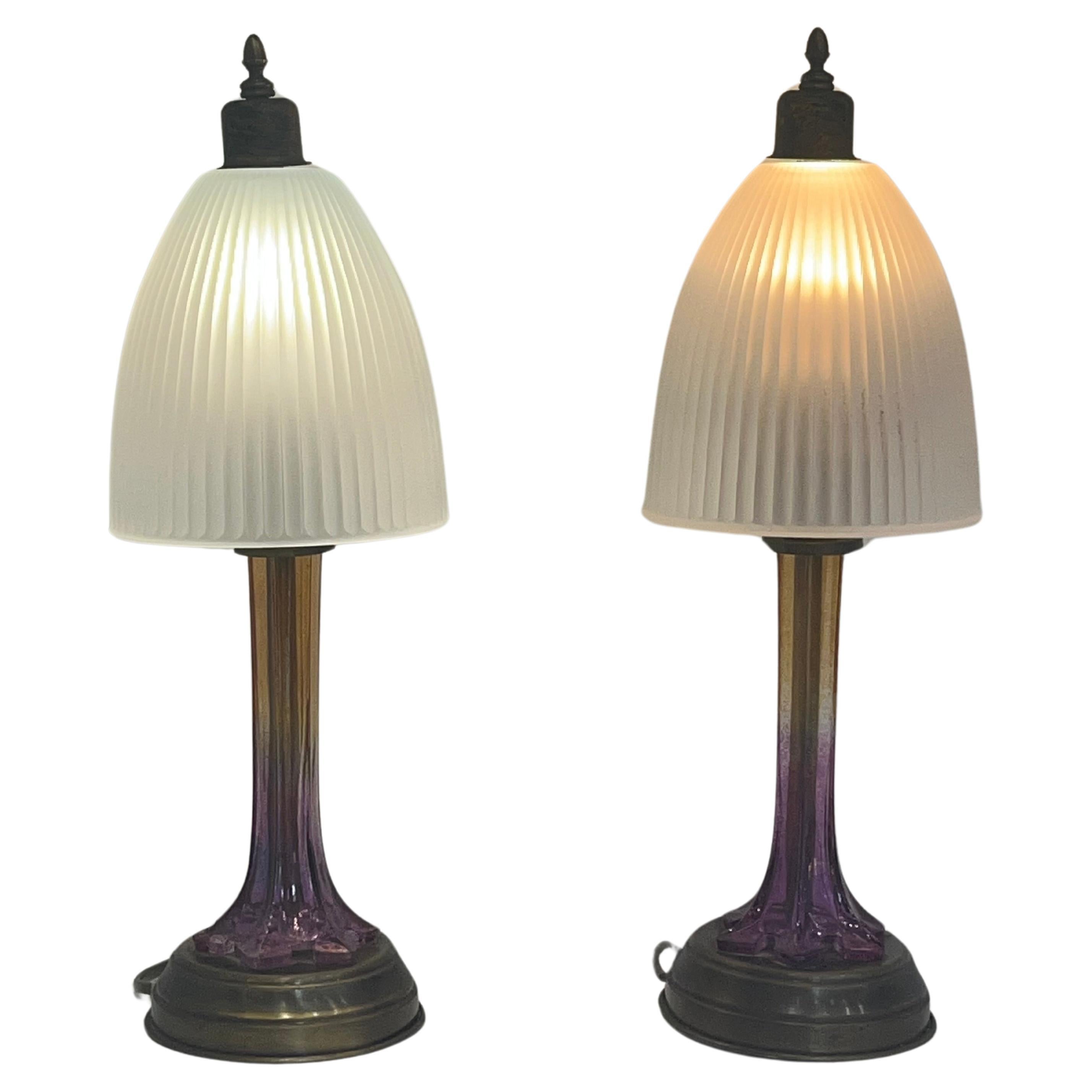 Pair of Murano Glass and Bronze Table Lamps, Italy, 1970s For Sale