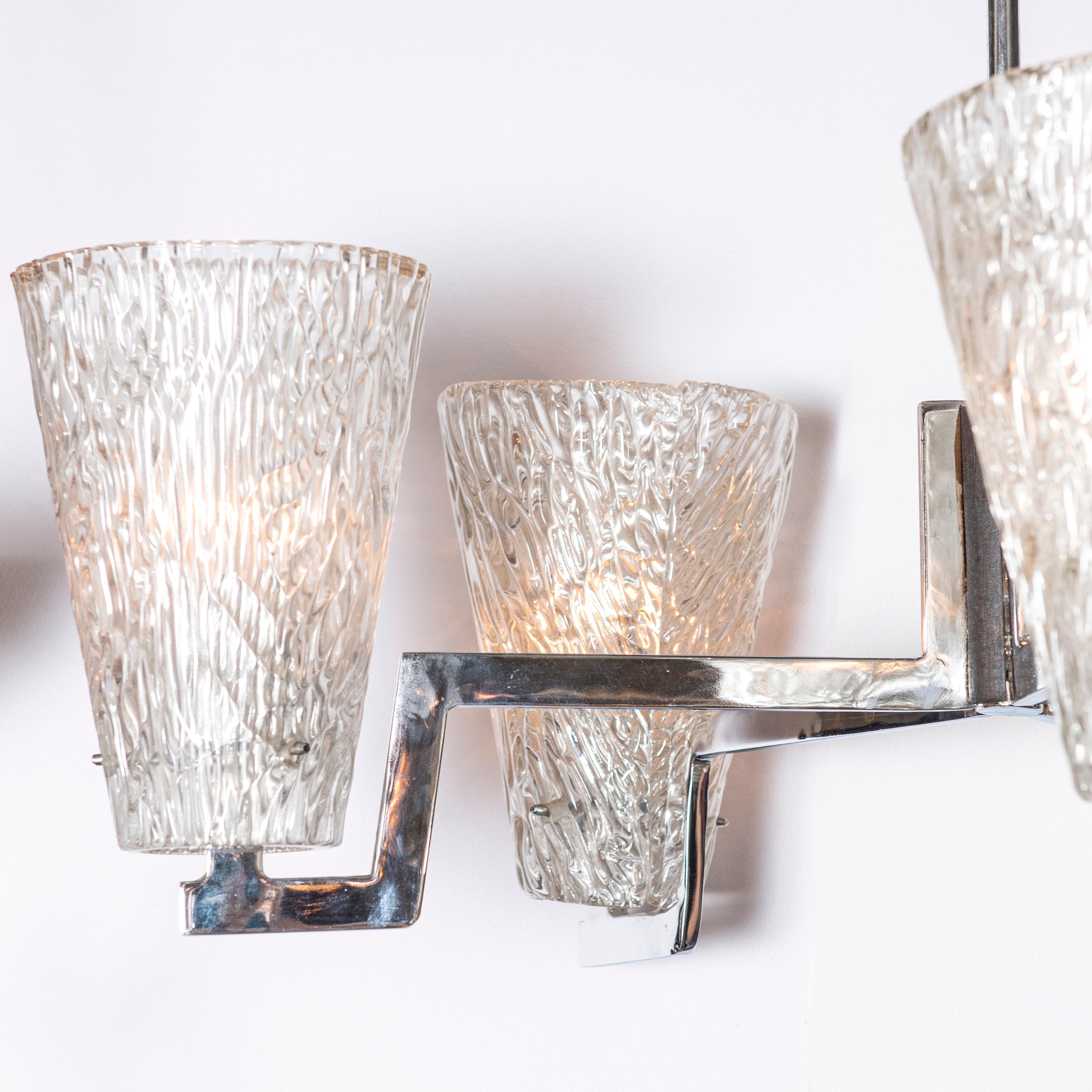 Mid-Century moderno Coppia di lampadari in vetro di Murano e cromo attribuiti a Toni Zuccheri Venini in vendita