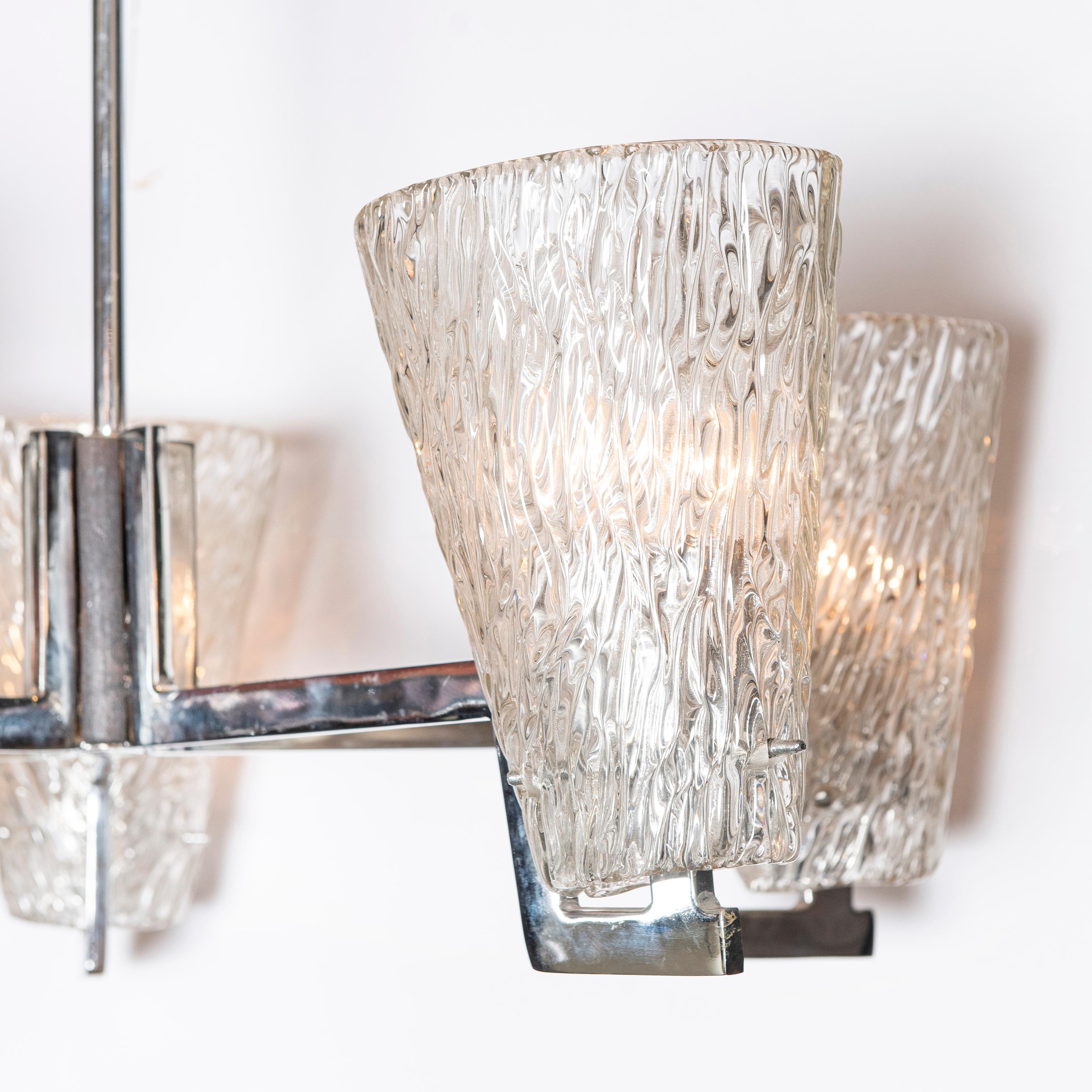 Italian Pair of Murano Glass and Chrome Chandeliers Attributed to Toni Zuccheri Venini For Sale