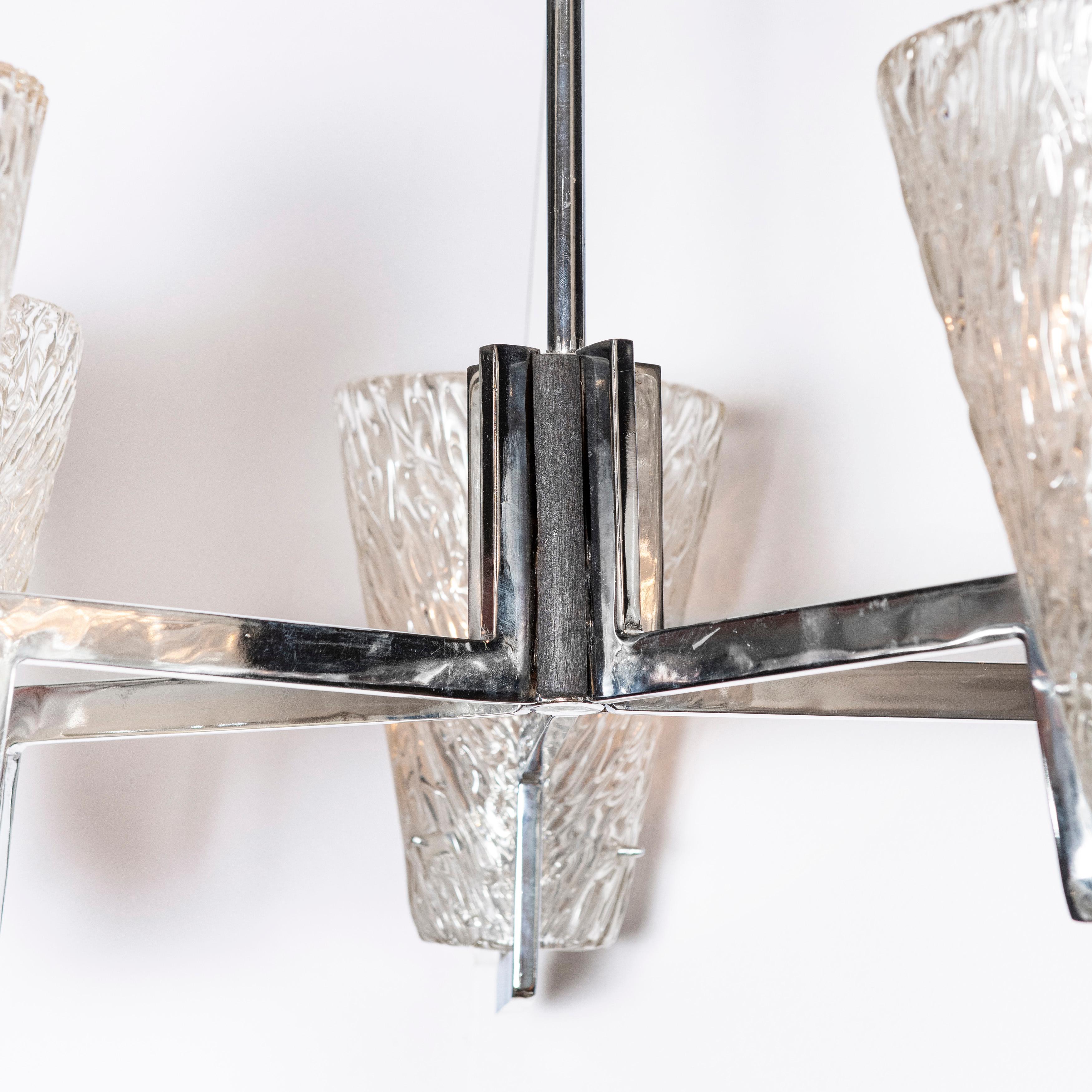 Metalwork Pair of Murano Glass and Chrome Chandeliers Attributed to Toni Zuccheri Venini For Sale