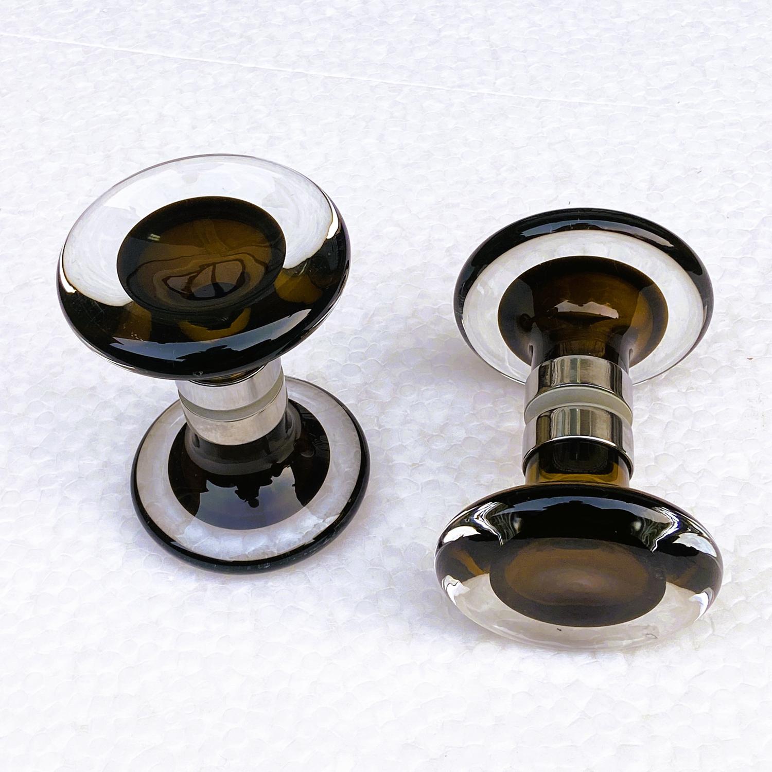Mid-Century Modern Pair of Murano Glass and Chrome Double Door Handles For Sale