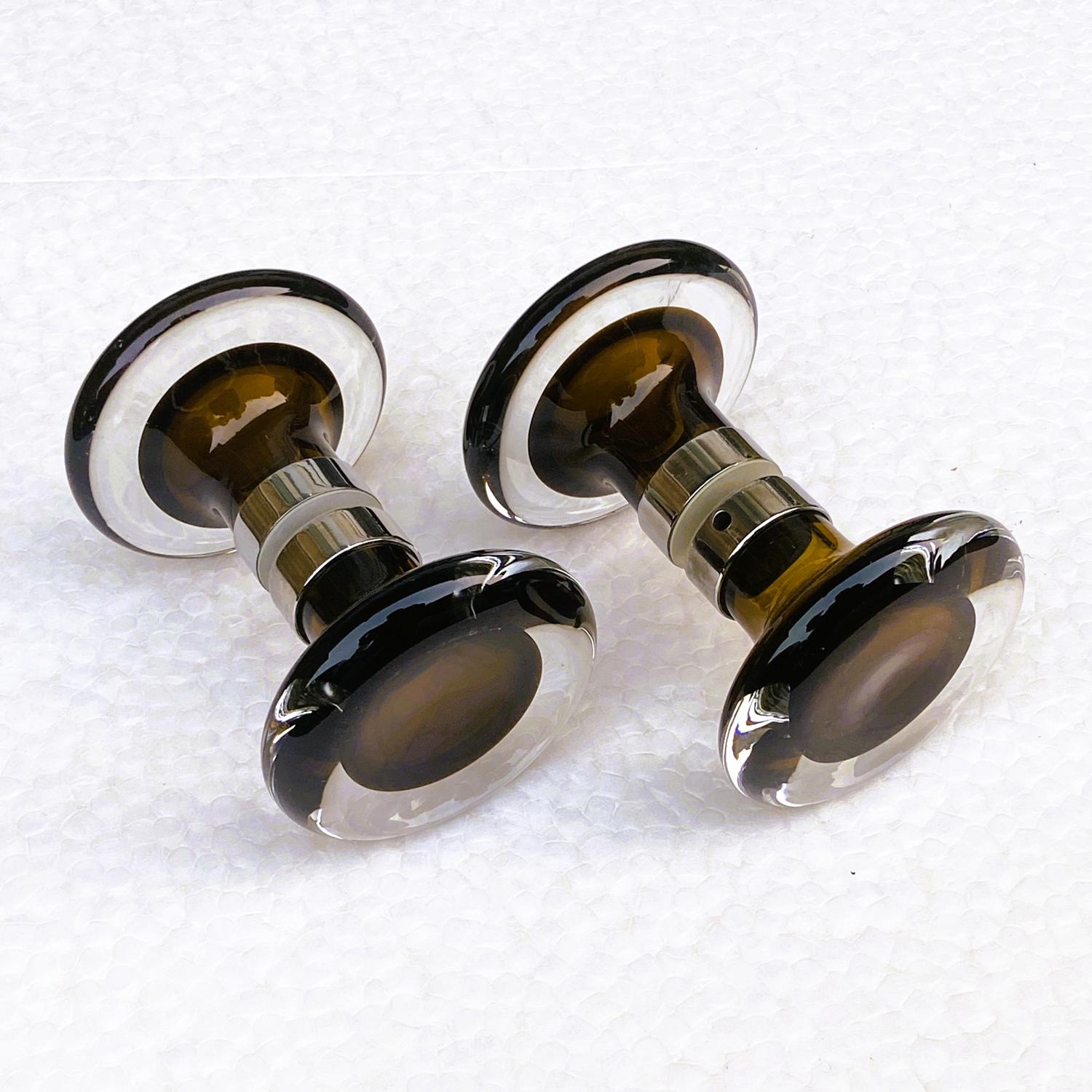 Italian Pair of Murano Glass and Chrome Double Door Handles For Sale