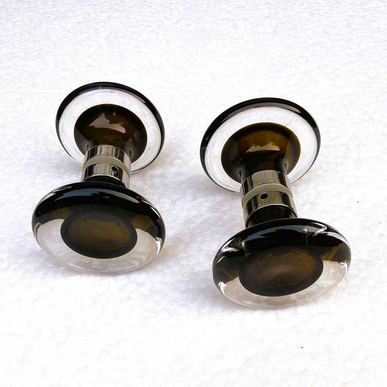 Pair of Murano Glass and Chrome Double Door Handles In Excellent Condition For Sale In London, GB