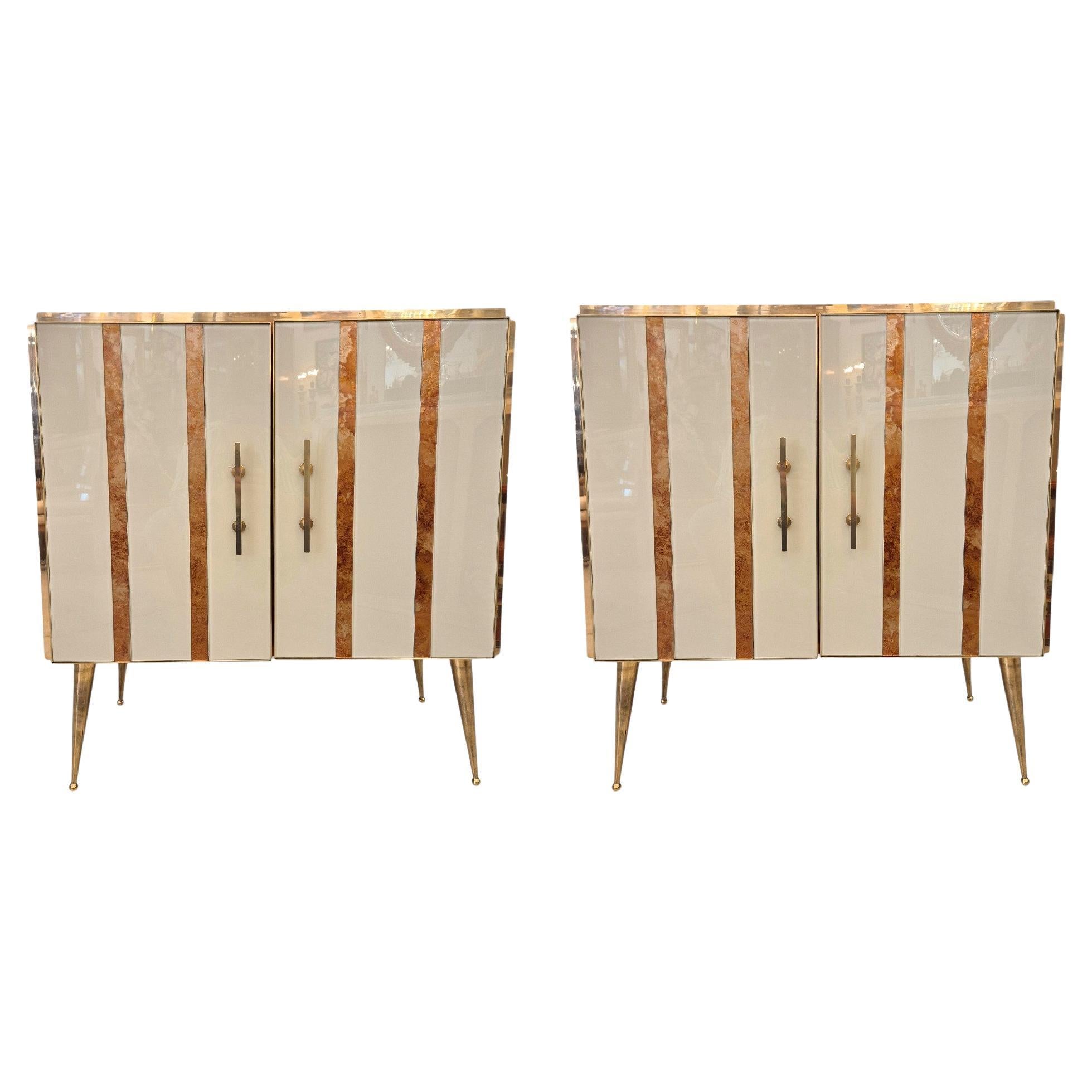 Pair of Murano Glass and Gilded Brass cabinets, Italy, Circa 1960/70 For Sale