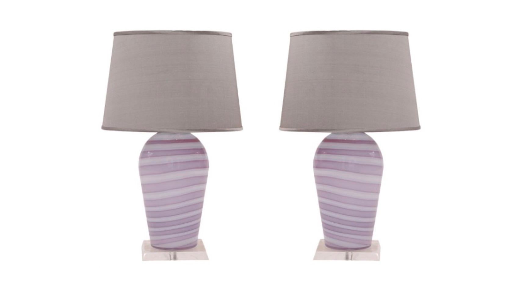 Late 20th Century Striped Italian Murano Glass Table Lamps, 1970's For Sale