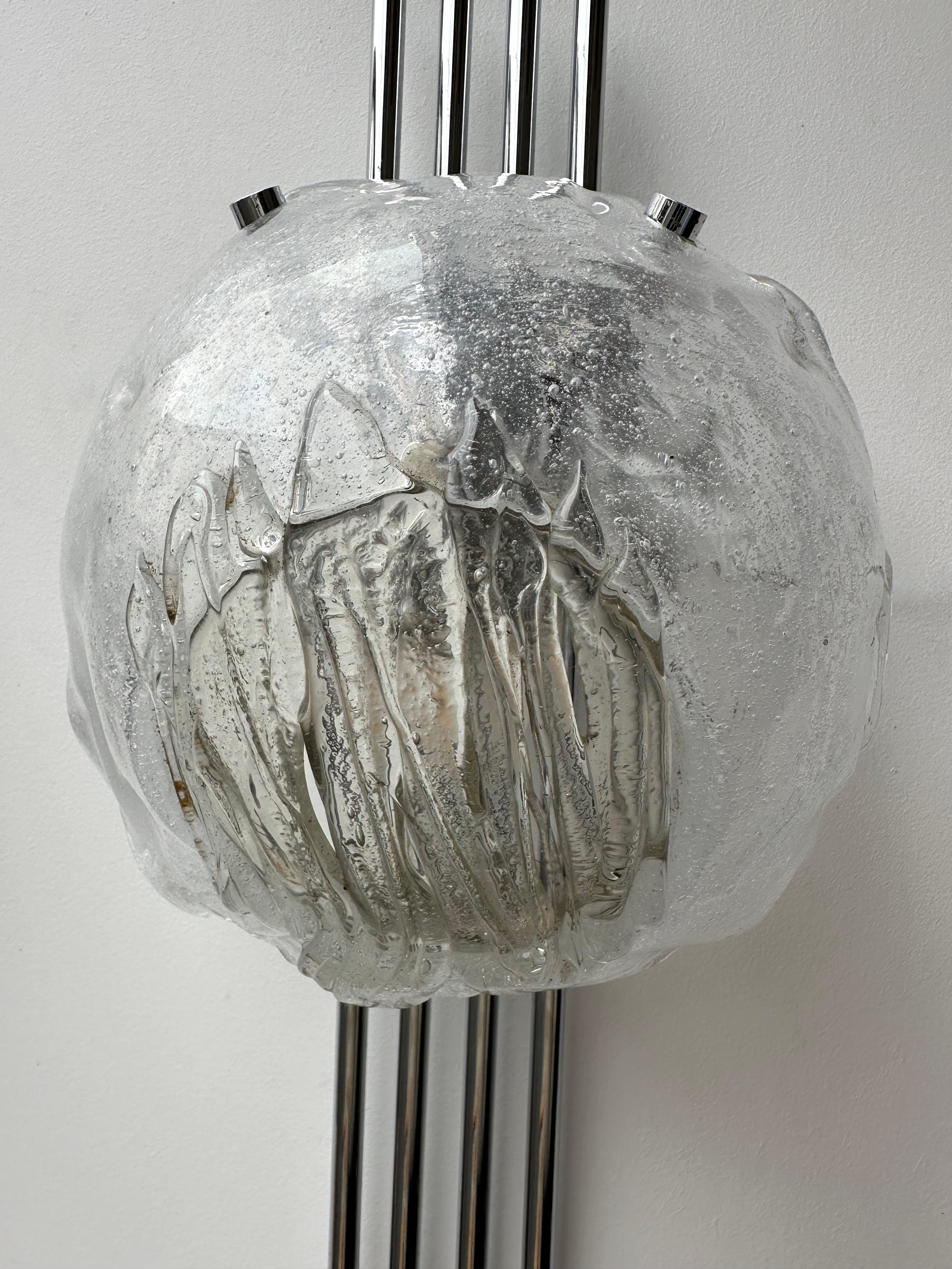 Pair of Murano Glass and Metal Chrome Sconces by Esperia. Italy, 1970s For Sale 4