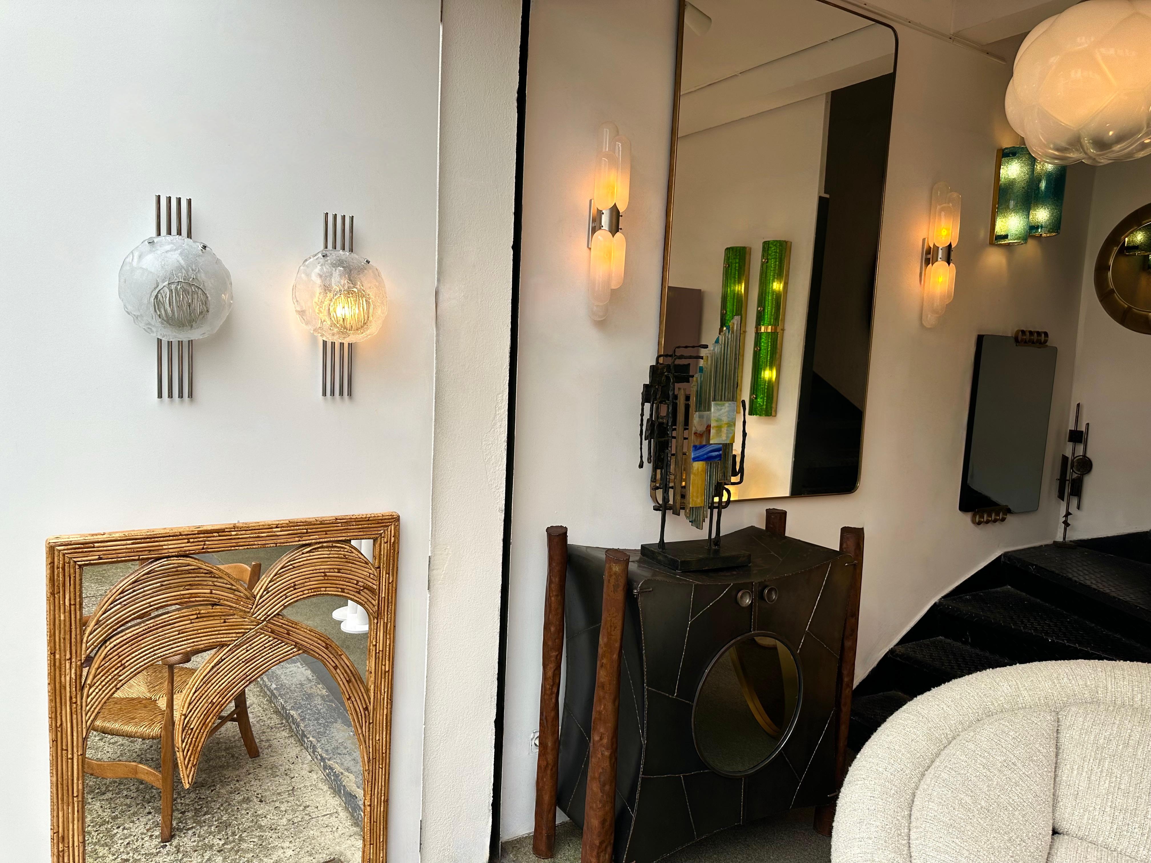 Pair of Murano Glass and Metal Chrome Sconces by Esperia. Italy, 1970s For Sale 5