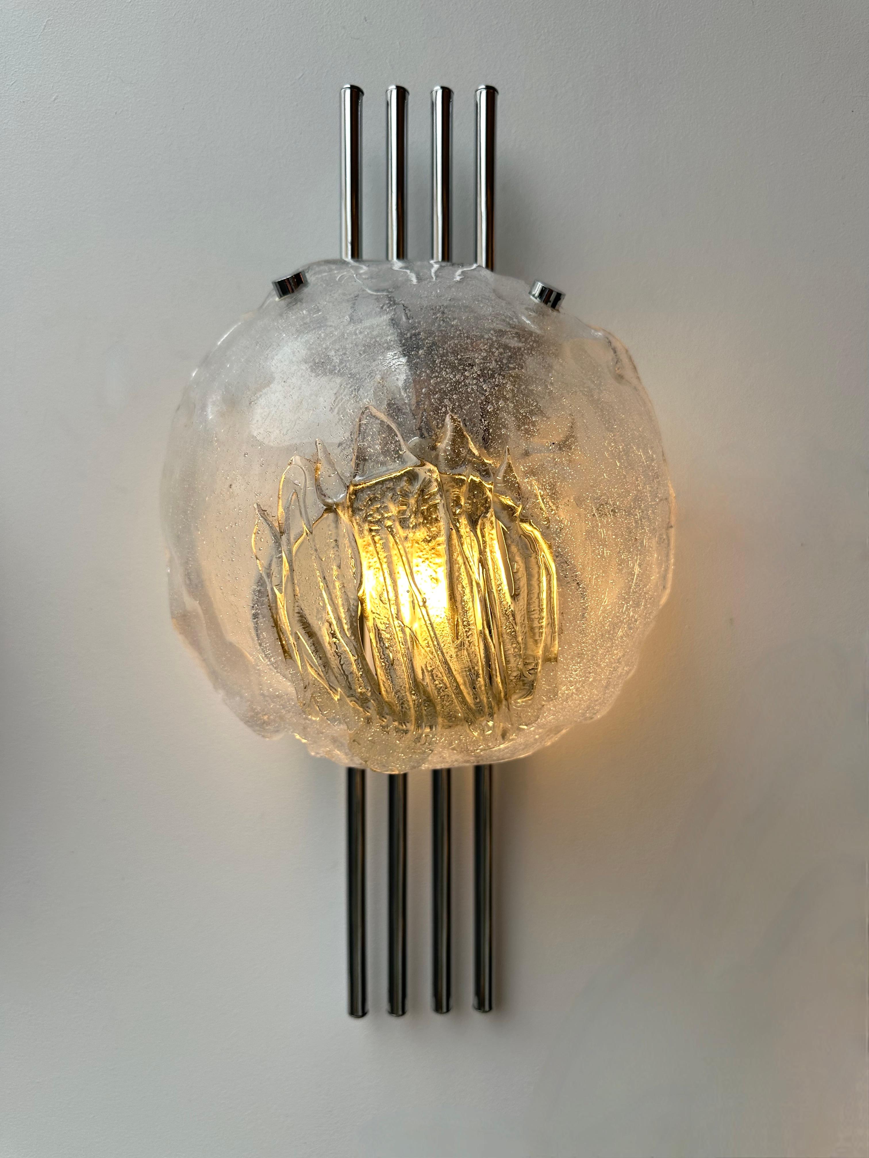Pair of Murano Glass and Metal Chrome Sconces by Esperia. Italy, 1970s For Sale 6