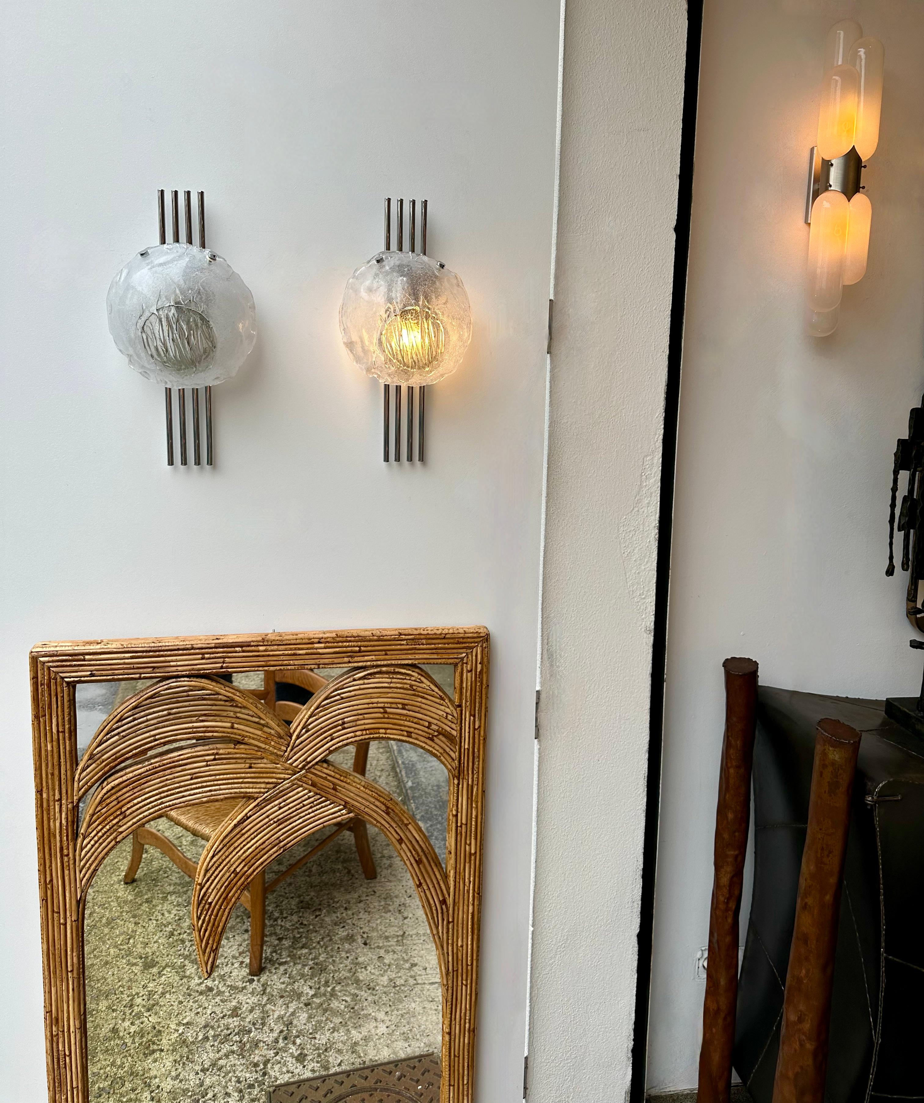 Pair of Murano Glass and Metal Chrome Sconces by Esperia. Italy, 1970s For Sale 7