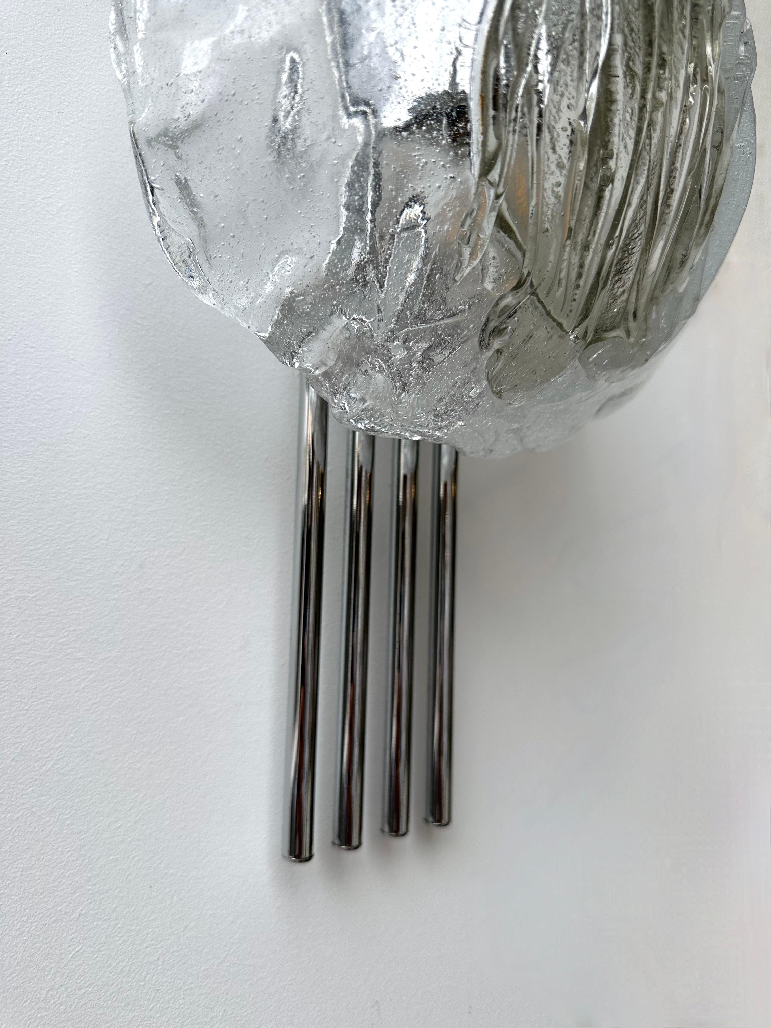 Mid-Century Modern Pair of Murano Glass and Metal Chrome Sconces by Esperia. Italy, 1970s For Sale