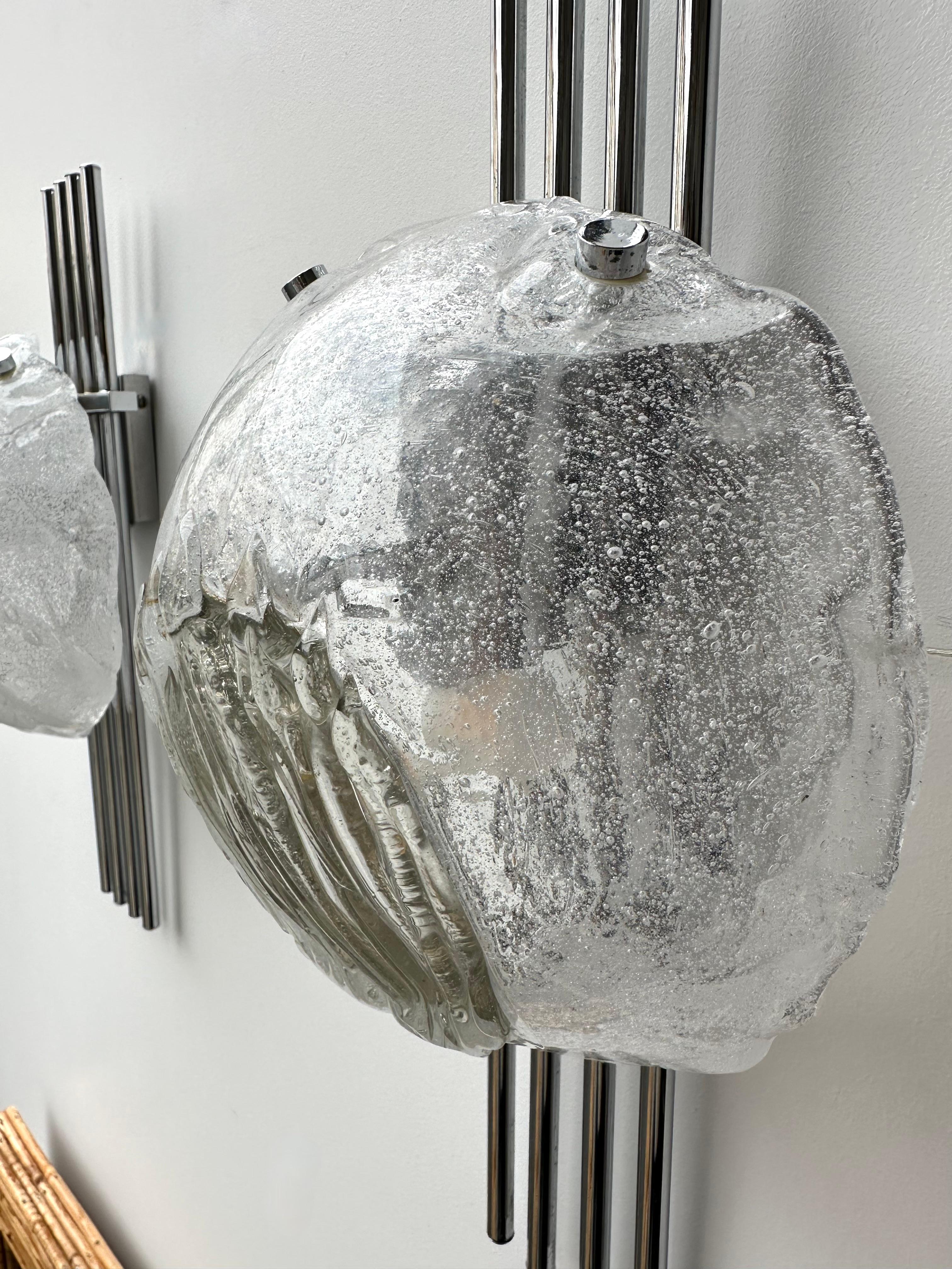 Pair of Murano Glass and Metal Chrome Sconces by Esperia. Italy, 1970s For Sale 3