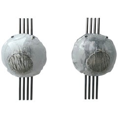 Pair of Murano Glass and Metal Chrome Sconces by Esperia. Italy, 1970s