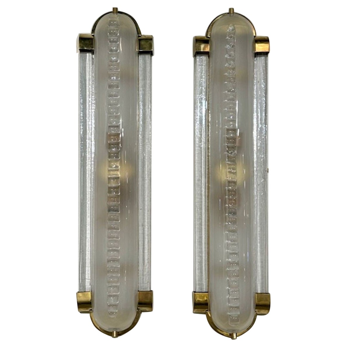 Pareja de "Apliques de Barbero" de cristal de Murano y latón pulido en venta