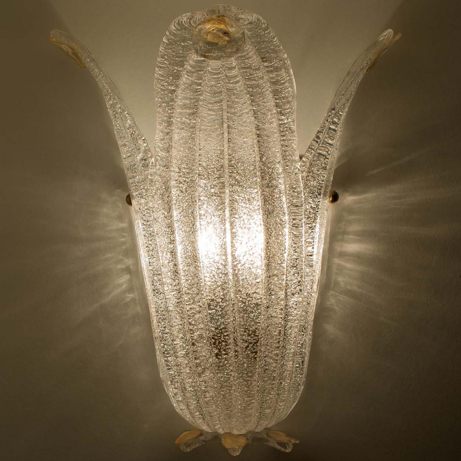 Pair of Murano Glass and Wall Sconces in Style of Barovier & Toso, Italy 1970 For Sale 2